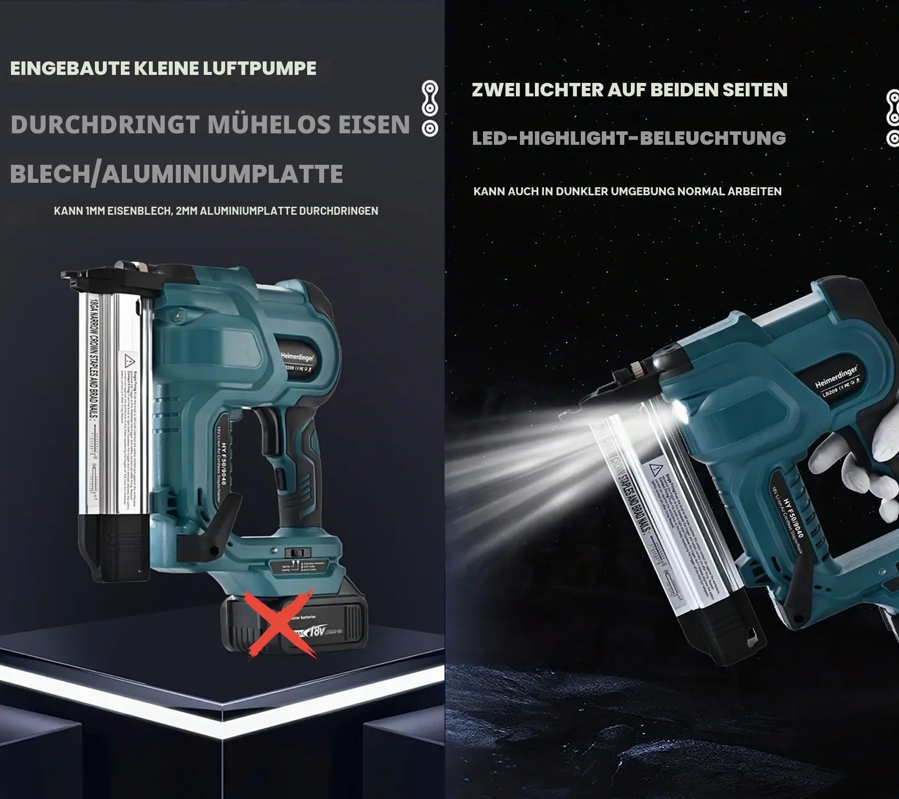 Kabellose Nagelpistole für Makita 18 V Akku, 2-in-1 elektrische Heftpistole, 5,1 cm Nagler für Polster und Holzbearbeitung, nur Werkzeug