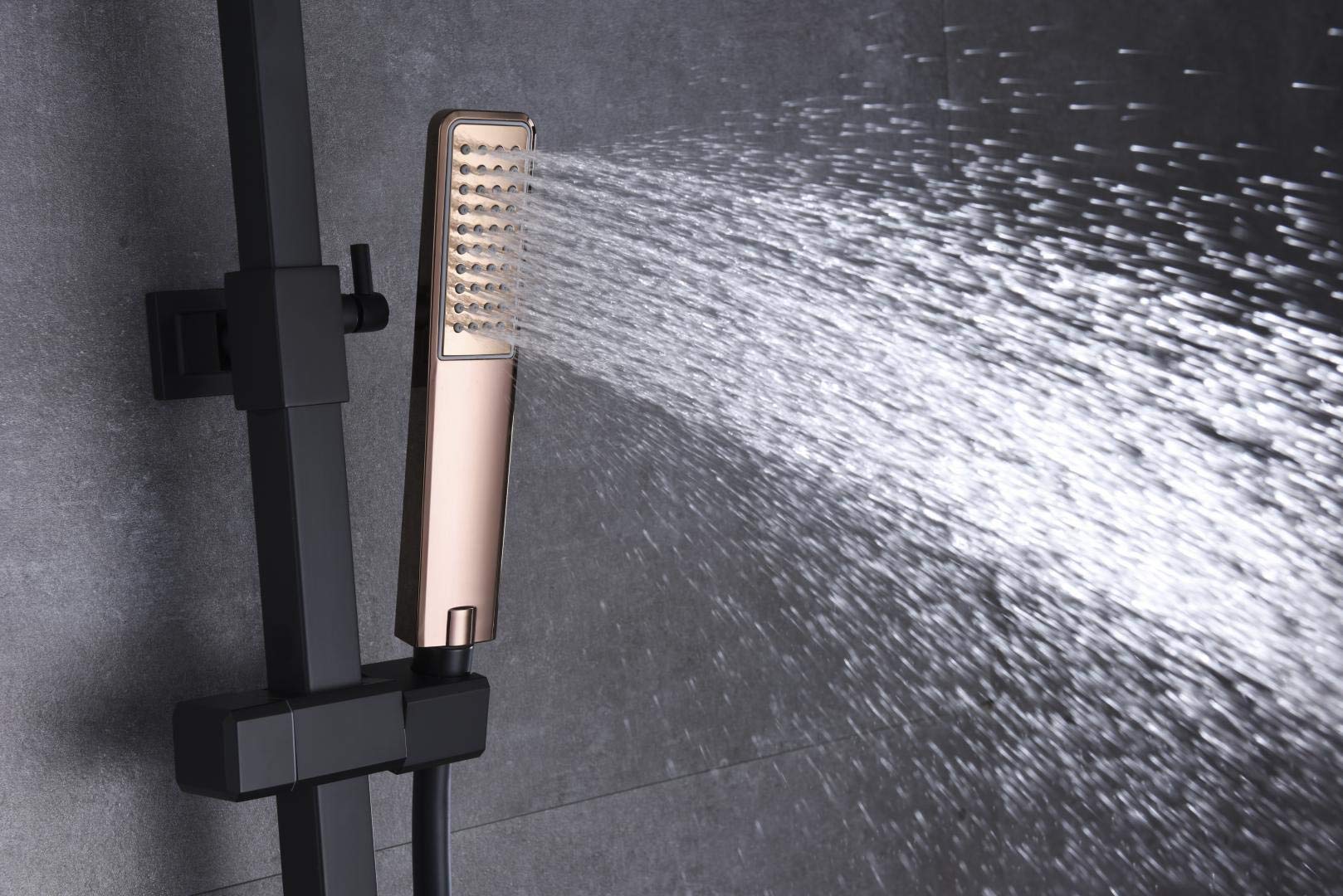 Barra ducha extensible con mango de ducha cuadrado Imex Suecia Negro Oro Rosa BDC032-NOR