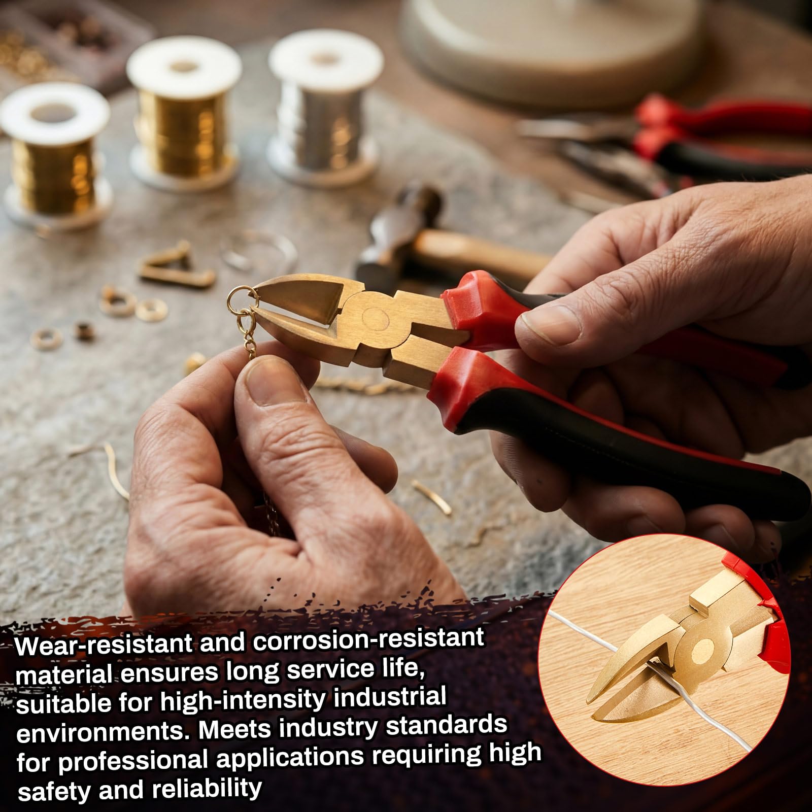 Hicarer Alicates de corte diagonal de 8 pulgadas sin chispas de aluminio y bronce, cortadores de alambre sin chispas, corte al ras no magnético, herramienta de seguridad resistente a la corrosión