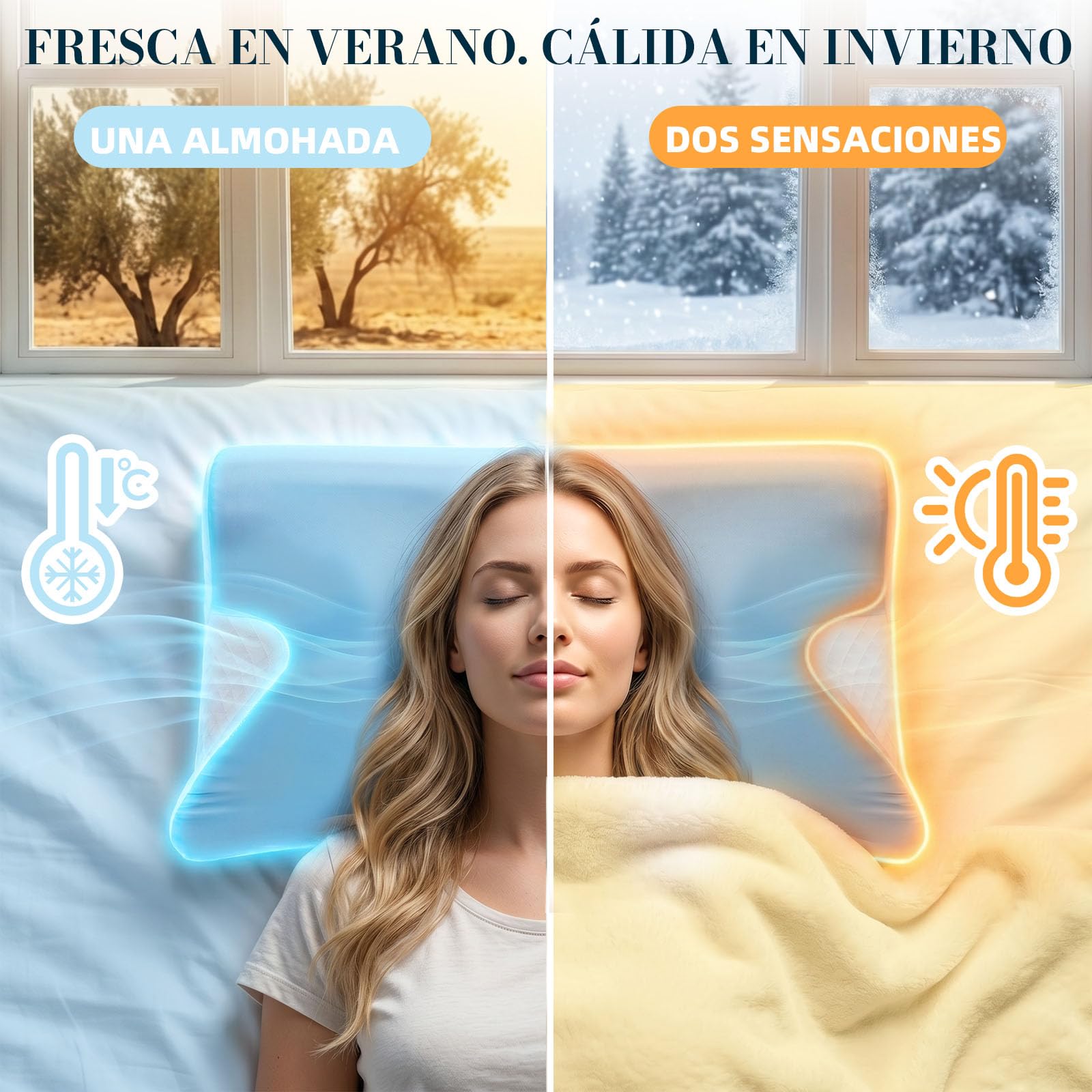 Almohada cervical ergonómica, espuma viscoelástica, color azul claro