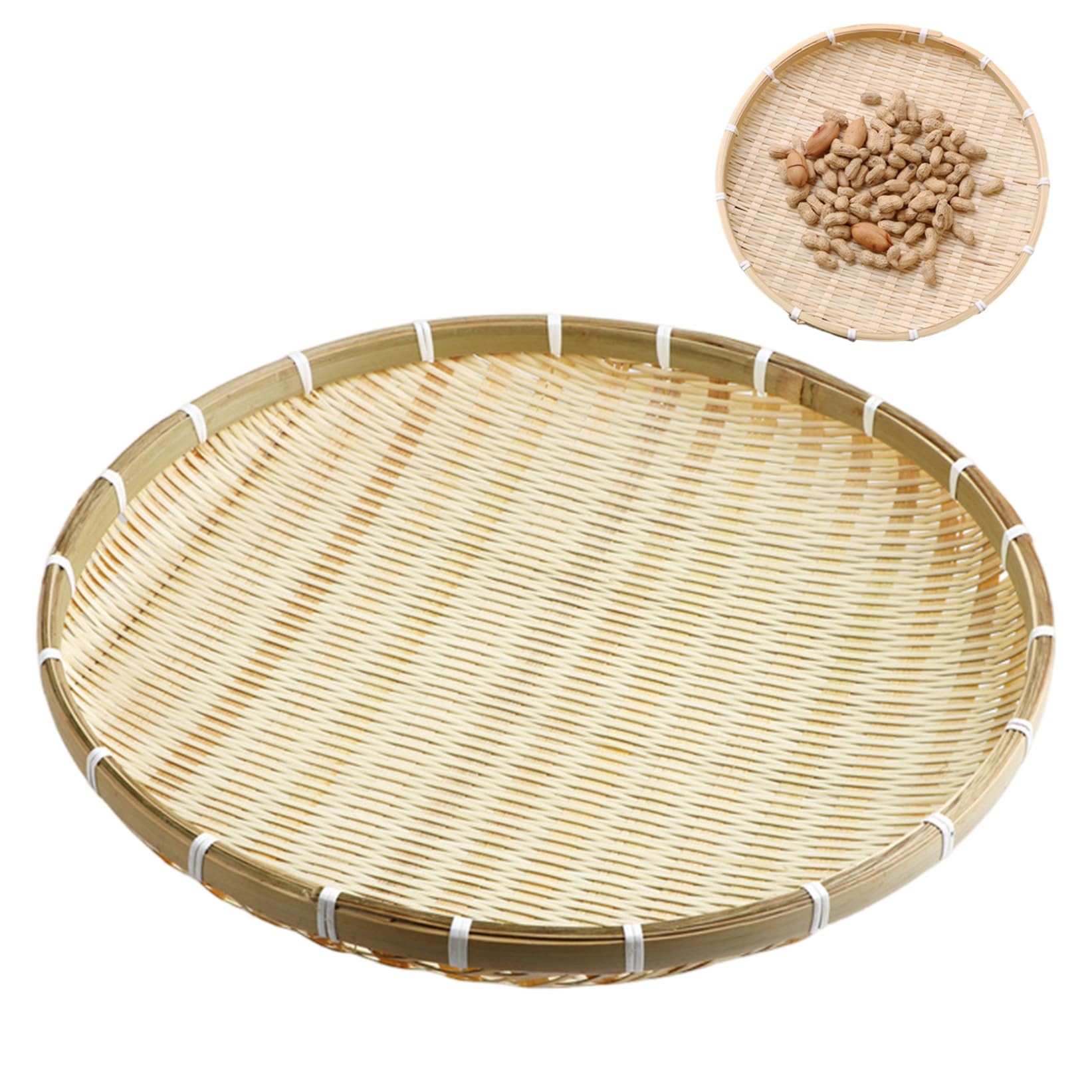 Plateau rond en rotin 16.5 pouces en bambou tissé sans trou pour stockage