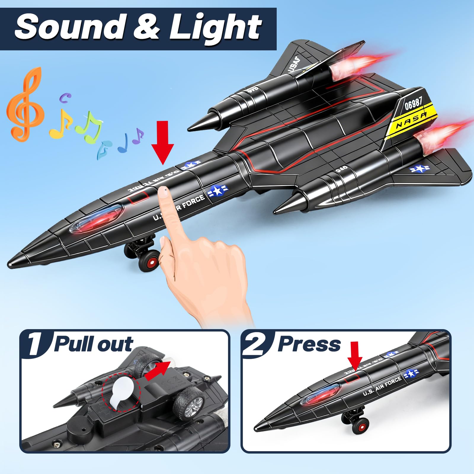 Ynybusi 2 Pack Diecast Metal Planes Toys, Pull Back Military Airplanes with Lights & Sounds - Image 4