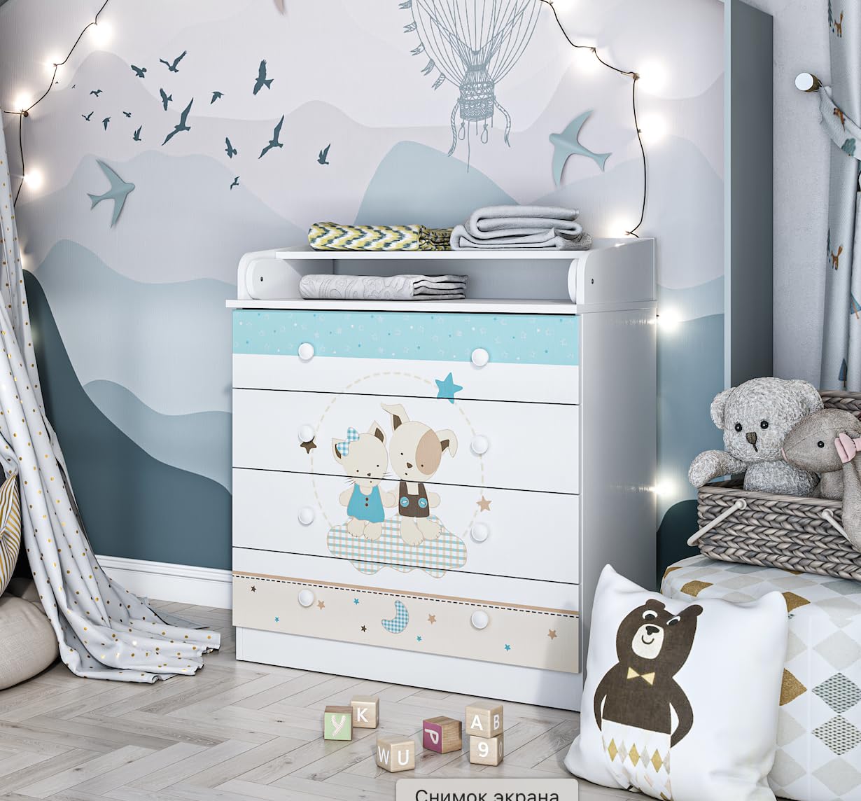 Shefa Kids Cómoda Cambiador Bebé con 4 Cajones y Superficie Plegable, Mueble Cambiador Infantil de Madera Aglomerada, Blanco, 80x48x92 cm