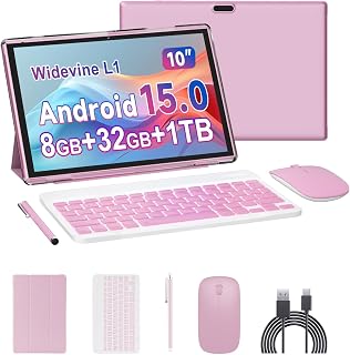 10 inch Tablet 2 in 1 Android 15 Tablets with Keyboard, 10" Tabletas Include Mouse Keyboard Stylus Case, 6000mAh 8GB RAM 32GB ROM Support 1TB Expandable Tableta Dual Camera 5G WiFi-6 Bluetooth Tablet