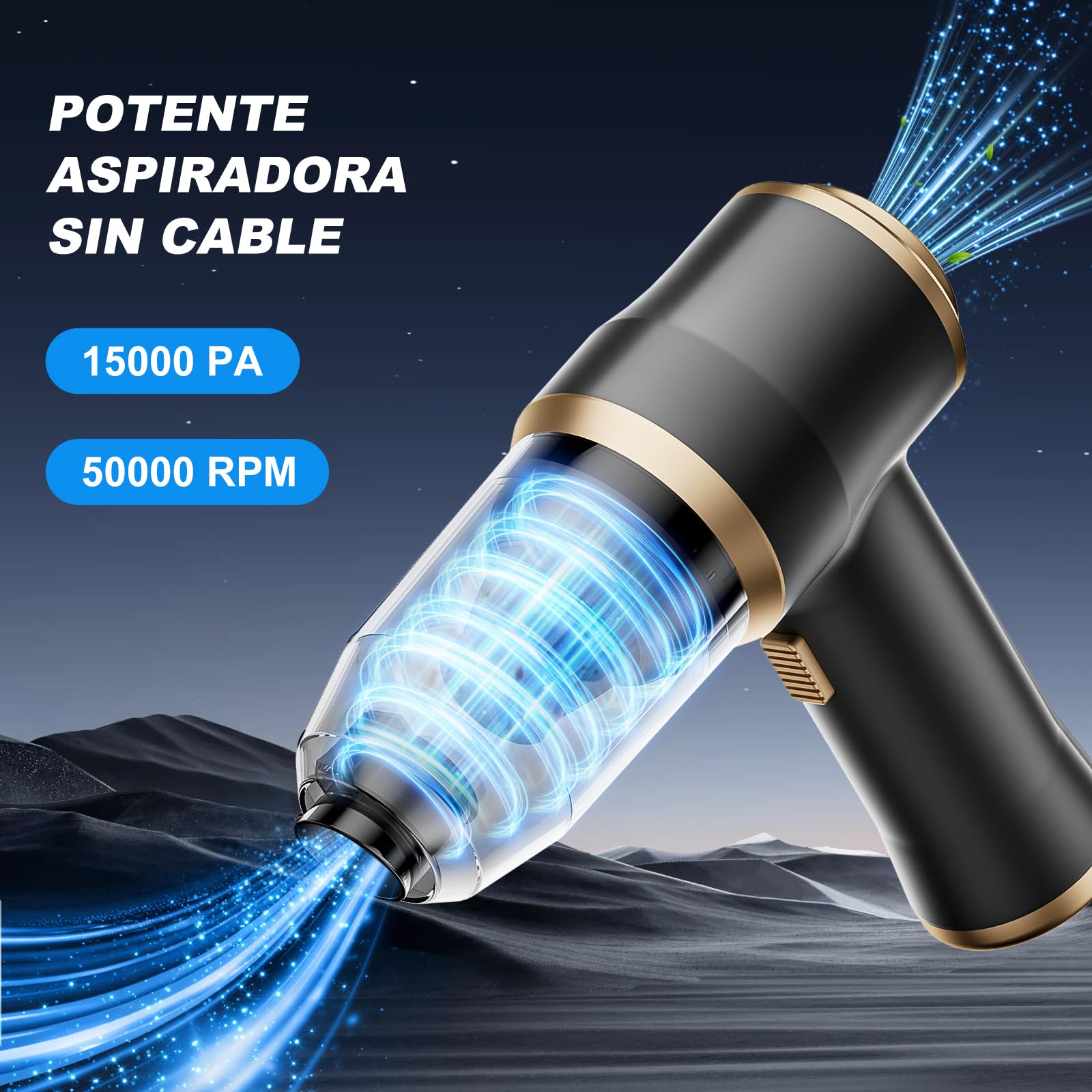 Mini-Aspiradora de Mano Inalámbrica para Coche – Aspiradora Portátil con Alta Potencia, Pantalla LCD y Multi-Boquillas, Ideal para Coche, Hogar, Oficina, Sofá, Pelaje de Mascotas y Teclado