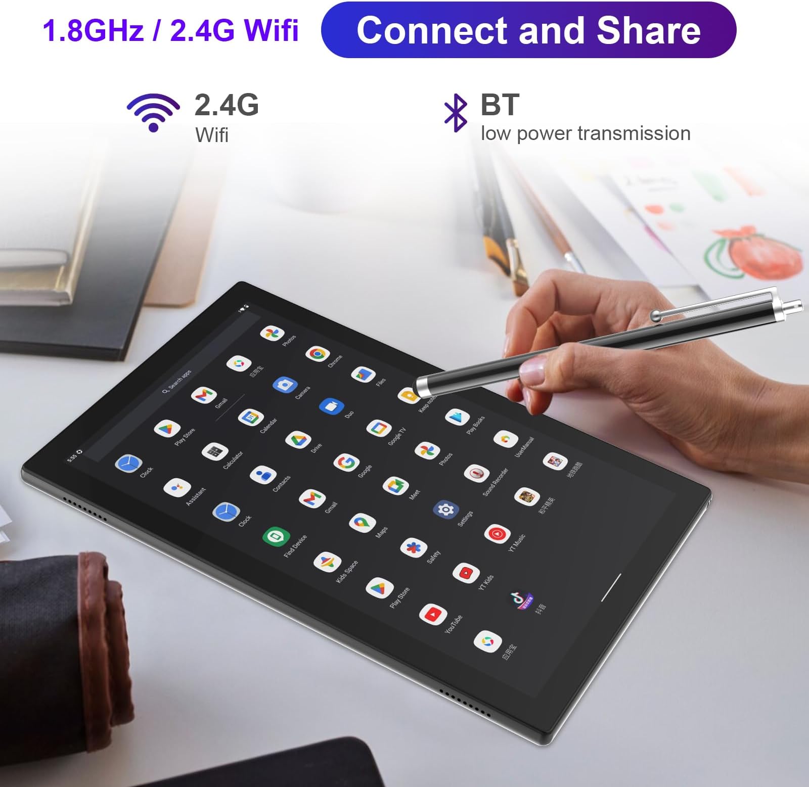 YQSAVIOR Android 14, Tablet 10 inch, 2 in 1 Tablet with Keyboard, 8GB+64GB+1TB, Quad Core, 1280 * 800 HD Screen, Dual Camera, Wi-Fi, BT Computer Tablets with Case Mouse Stylus, Black
