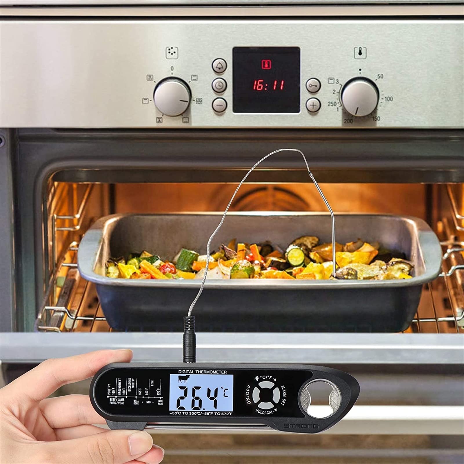 XMING Termómetro de Carne Digital Lectura instantánea Fuera - Termómetro de Comida de Cocina Resistente al Agua para retroiluminación para Barbacoa A la Parrilla fumadora para Hornear Turquía