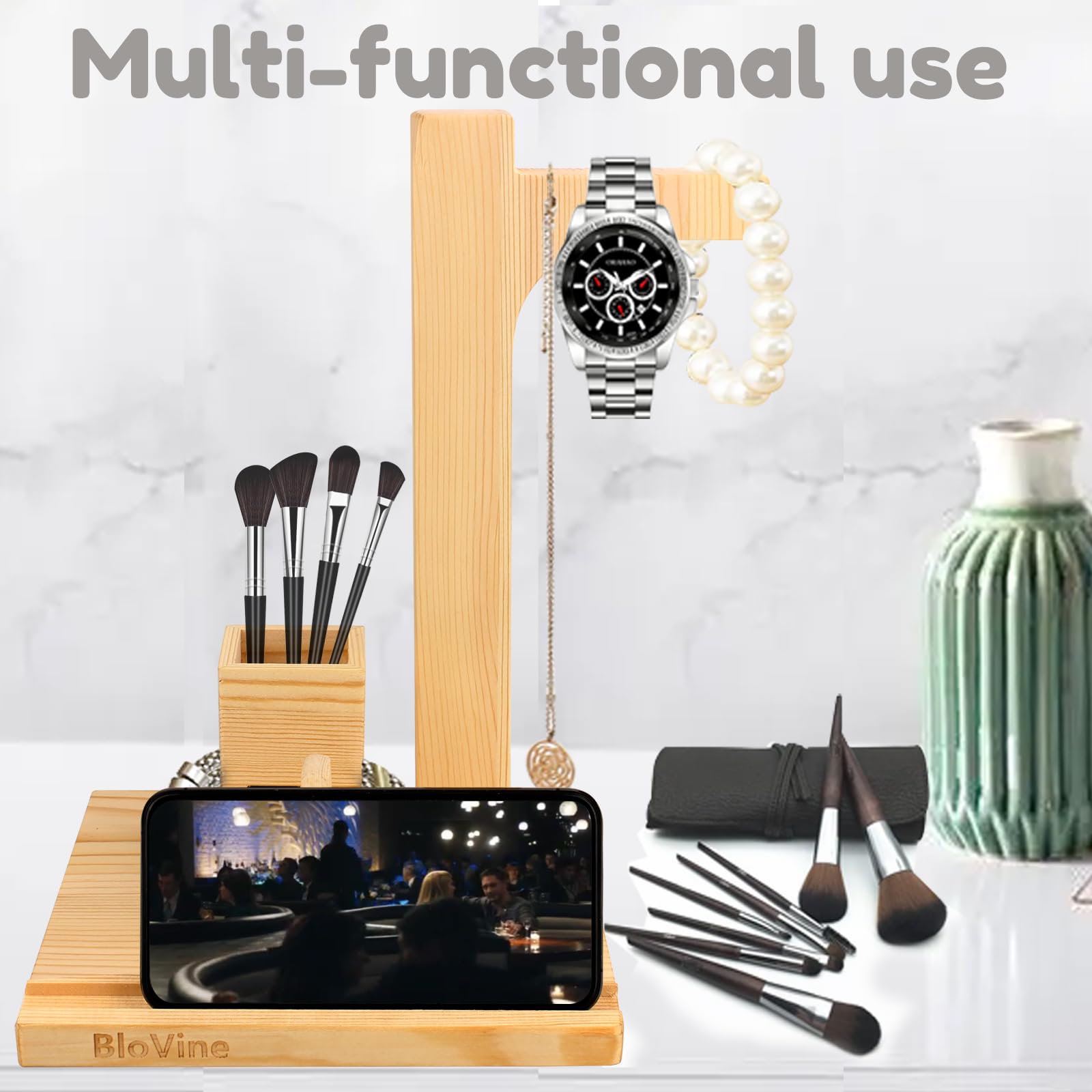Soporte de hilo de madera para ganchillo con péndulo giratorio magnético, dispensador de bolas de hilo, con soporte para teléfono celular y organizador de ganchillo, regalo de ganchillo para tejer,