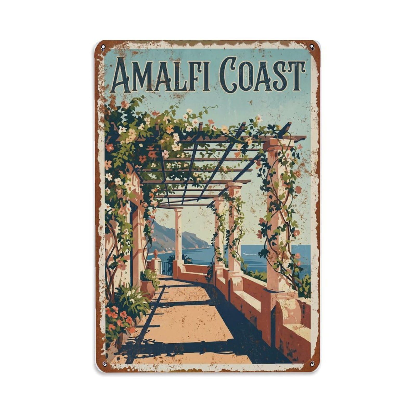 Vintage Travel Pergola Italy Garden Metal Tin Sign Plaque Wall Decor for Cafe, Club Bar, Office, Home Garden Metal Poster 8x12Inch