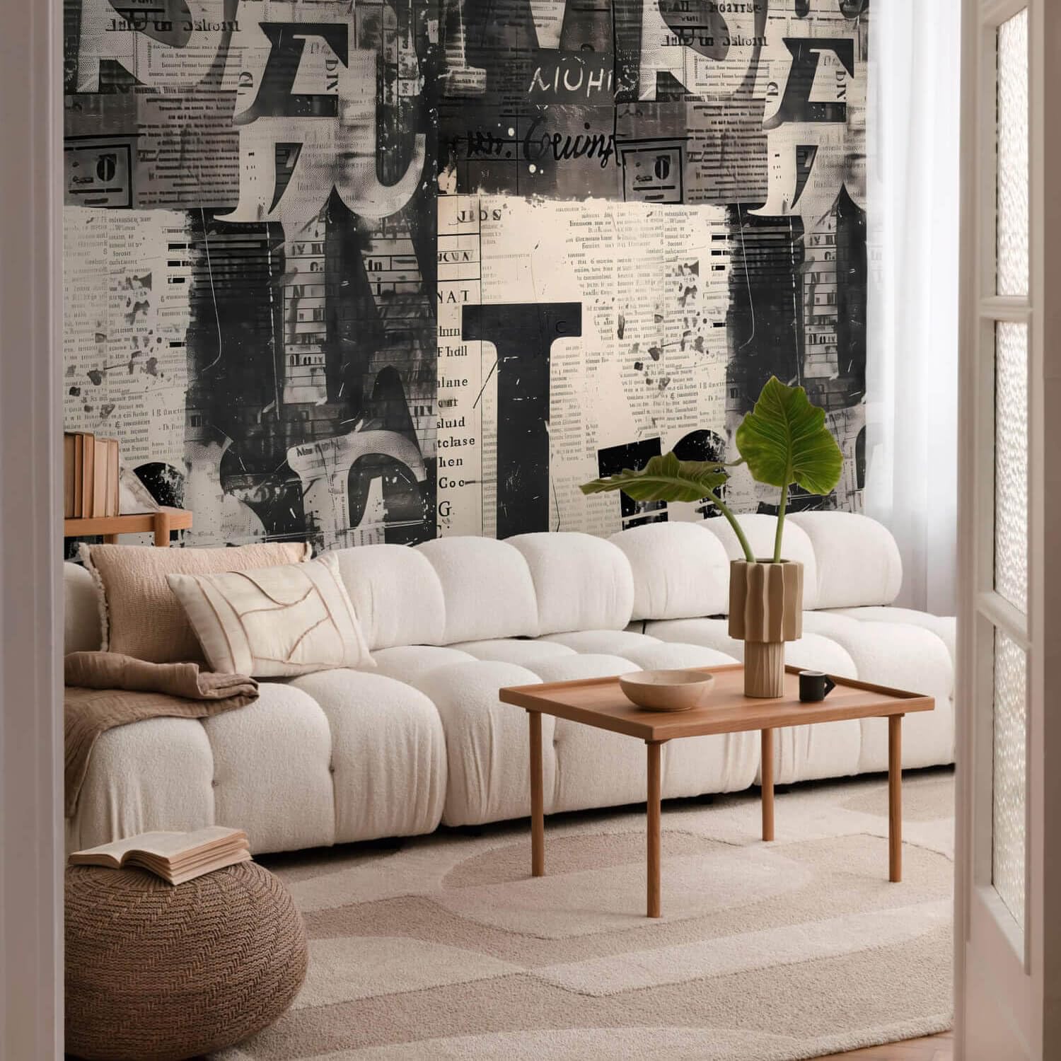 Papel pintado gráfico Profhome 791444-GU fotomural TNT para pared salón y pasillo beige