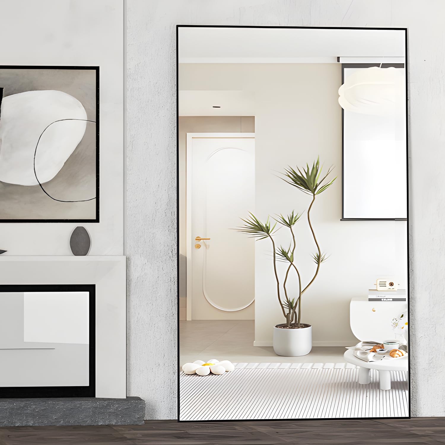 CASSILANDO 198 x 96 cm Standing Mirror, Floor Against Wall for Bedroom, Aluminum Alloy Frame, Hanging or Leaning, Full Body Mirrors for Bedroom Living Room, Black