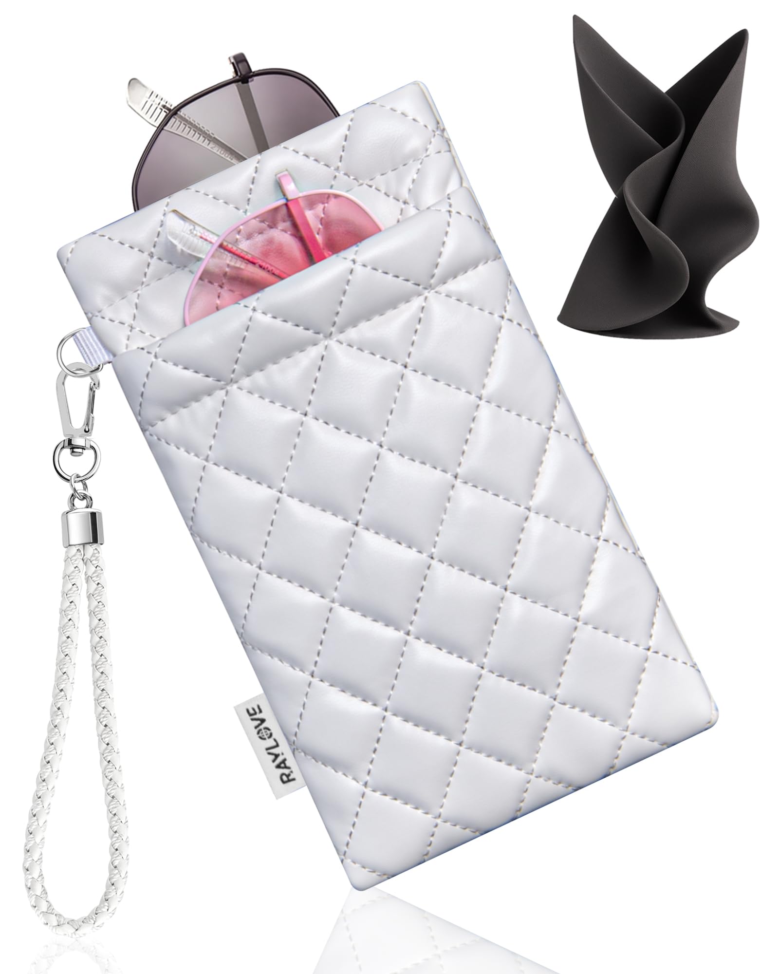 RayLove Double Eyeglass Case Glasses Case Soft with Carrying Strap Leather Eyeglasses Pouch Sunglasses Case For Women Men