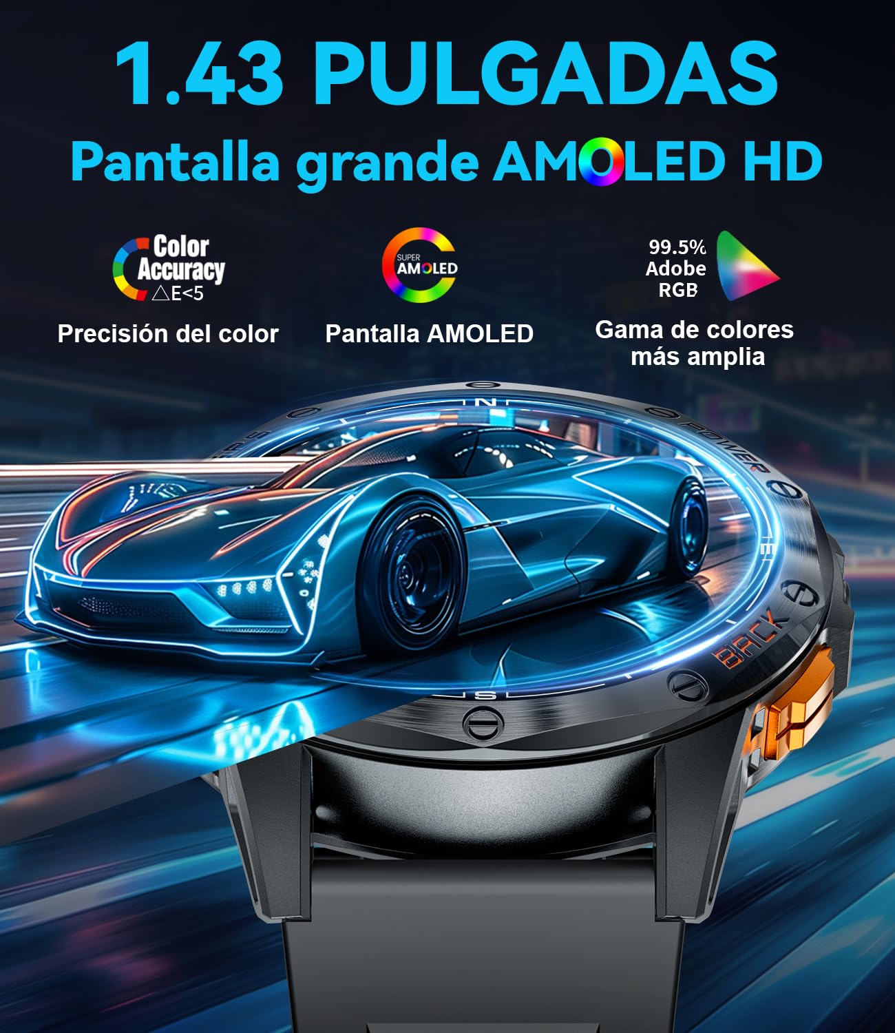 LIGE Reloj Inteligente Hombre GPS, Smartwatch AMOLED 1,43", Brújula, Altímetro, Barómetro, Linterna, Batería 20 Días, 5ATM, Llamadas Bluetooth, Monitor Salud, Compatible Android iOS, DM1-I