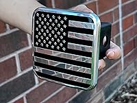 Vista 4 de eVerHitch 2 Inch USA Black and Chrome Flag Hitch Cover Plug Fits 2" Receiver