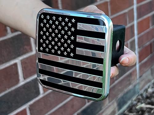 Miniatura 4 de Tapón de enganche de bandera negra de Estados Unidos con perno de pasador (negro y cromo, se adapta a receptor de 2 pulgadas)