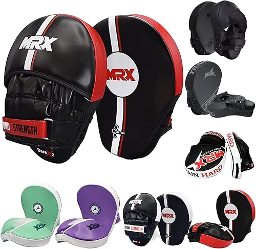 MRX Gel Tech - Almohadillas de boxeo y jab para entrenamiento de entrenamiento de entrenamiento tailandés Kick Strike Shield curvo negroblanco