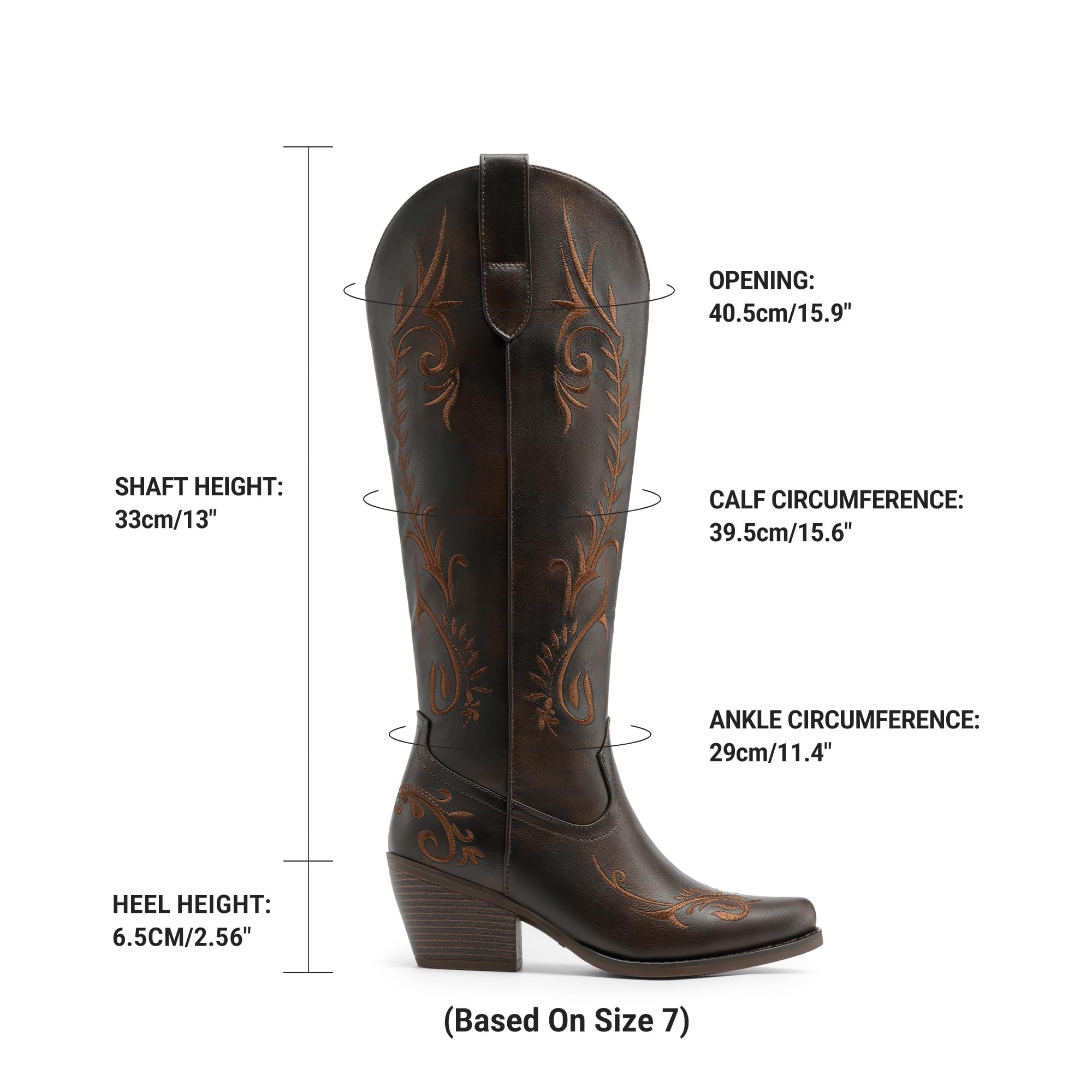 DREAM PAIRS Stivali da cowboy da donna, alti al ginocchio, stile western, retrò, ricamati, comodi, con punta quadrata