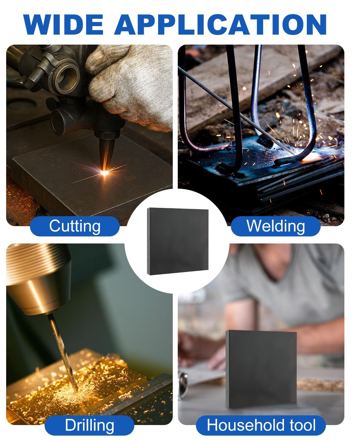 Rocaris - Placa de acero laminada en caliente (1,6 x 10,2 x 10,2 cm, chapa de acero soldable para reparación de carrocería, proyectos de bricolaje, apoyo industrial