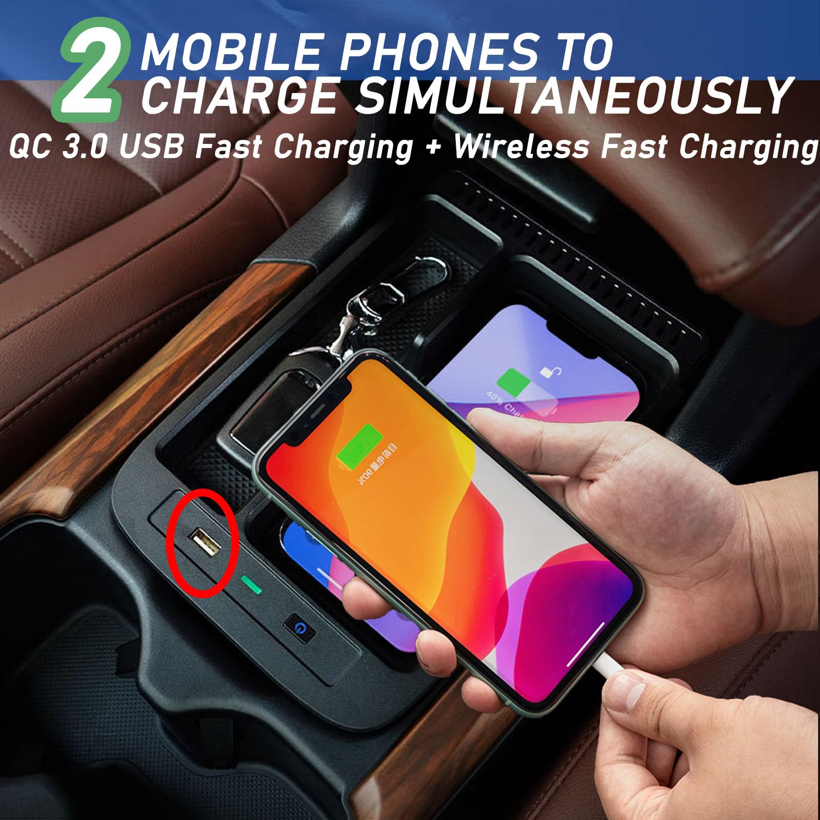 Cargador Inalámbrico para Coche con Carga Rápida Inalámbrica De 10w Y USB Qc3.0 para Hon-da CRV (2017-2022), Todos Los Modelos, Panel De Accesorios para Consola Central