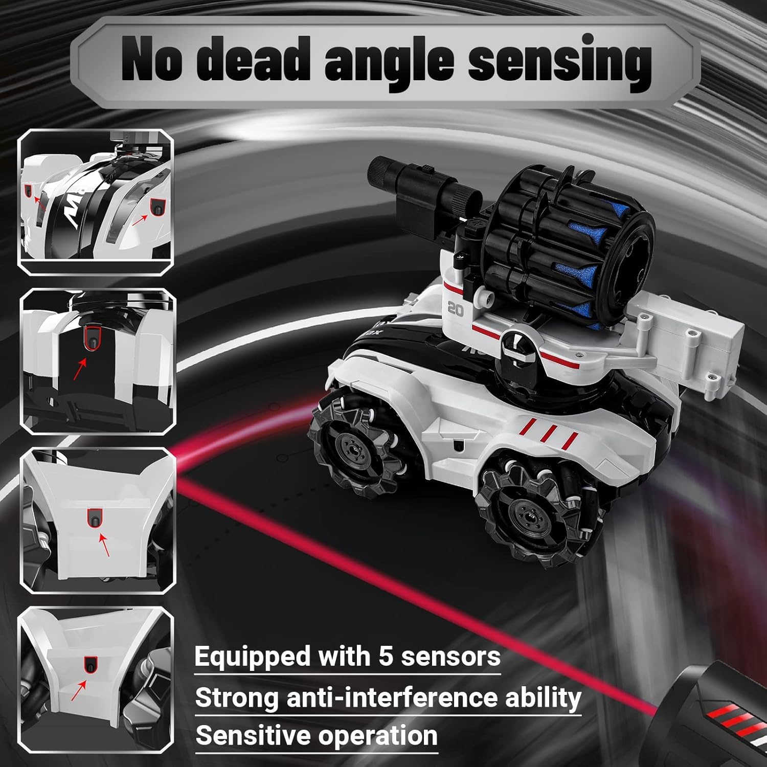 Coche de Control Remoto 2.4GHz 4WD RC Stunt Car 360° Rotación Drifting con Torretas y Dardos