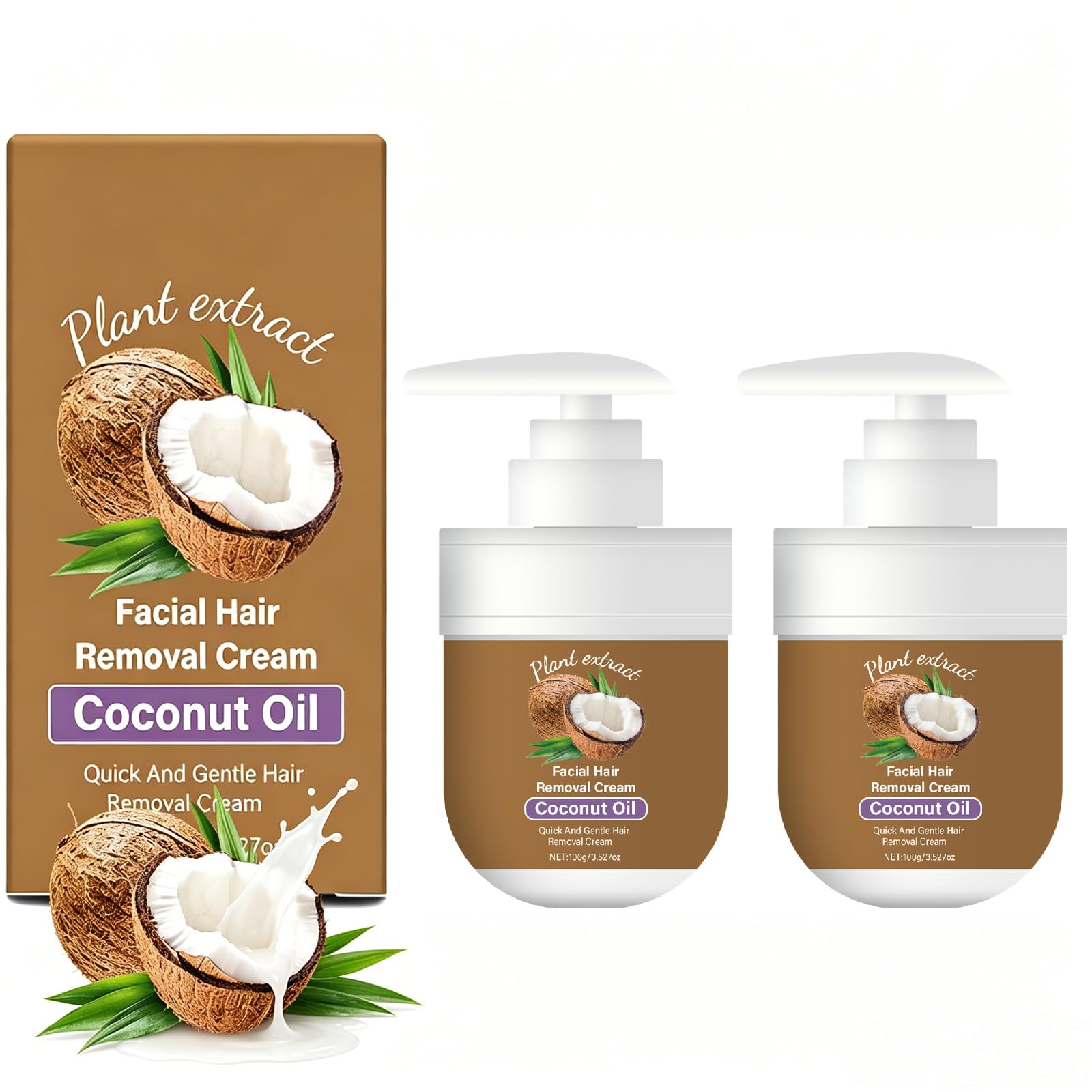 2Pcs Facial Hair removal for Women,Gentle Coconut Oil Hair Removal Cream