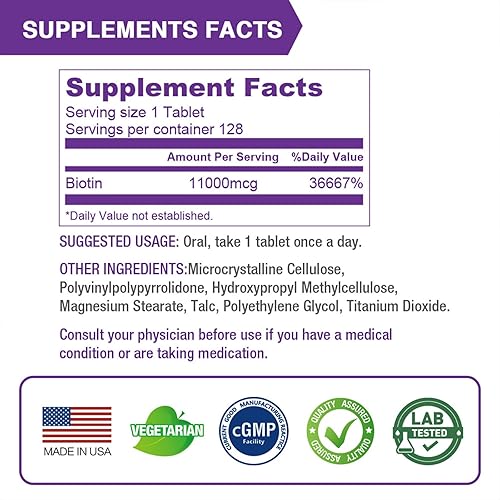 Miniatura 6 de Biotina 11000mcg, más potente que la biotina 10000mcg, vitaminas de biotina rápidamente disolubles para el cabello, piel y uñas y crecimiento del