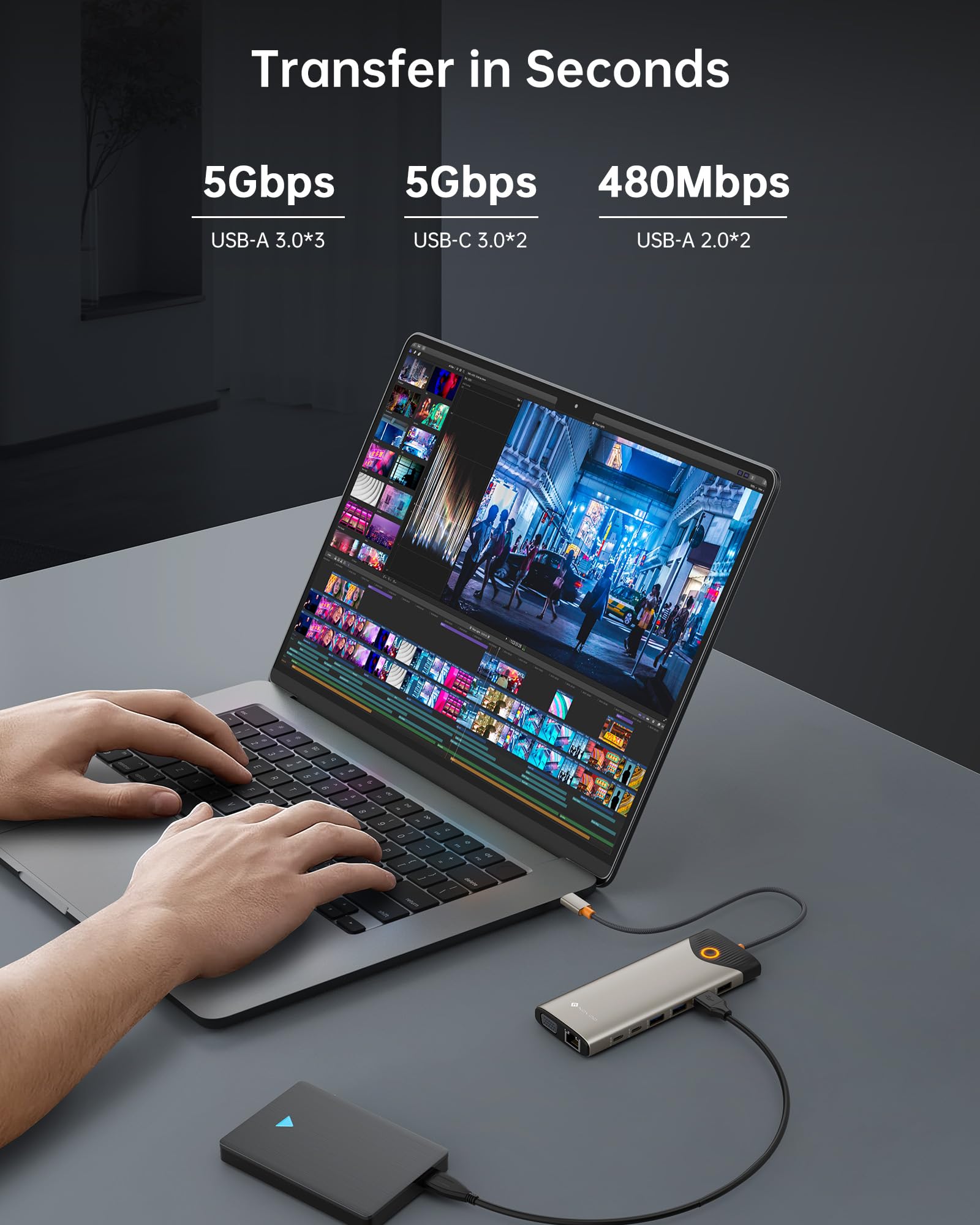 NOVOO Estación de acoplamiento USB C, estación de acoplamiento 15 en 1 para portátil con adaptador HDMI dual 4K a 60Hz, puertos USB C/A, 100 W PD, RJ45, SD/TF y audio, concentrador USB C multipuerto