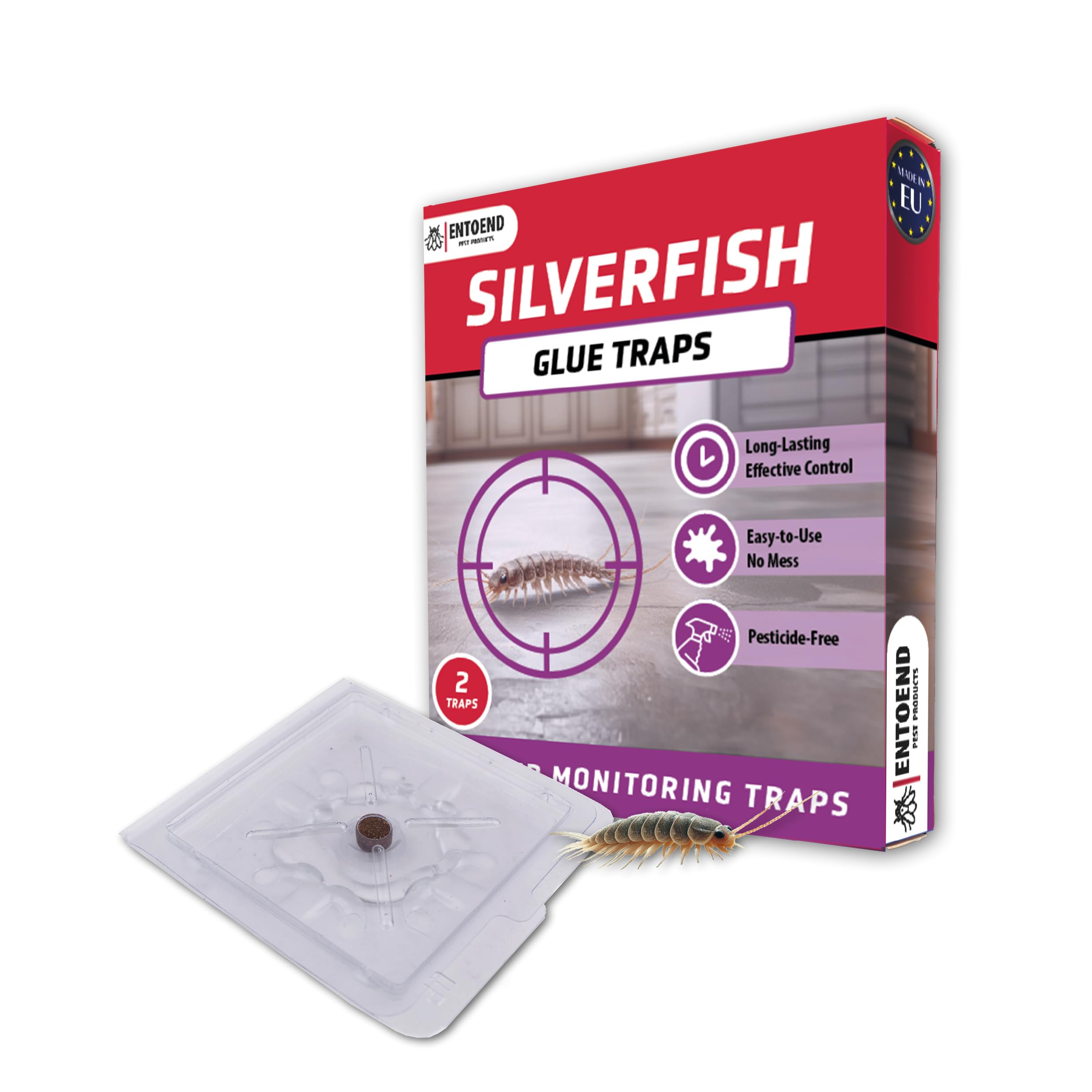 ENTOEND Silverfish Trap Pack of 2 Monitoring Sticky Glue Traps for Silverfish and Firebrats