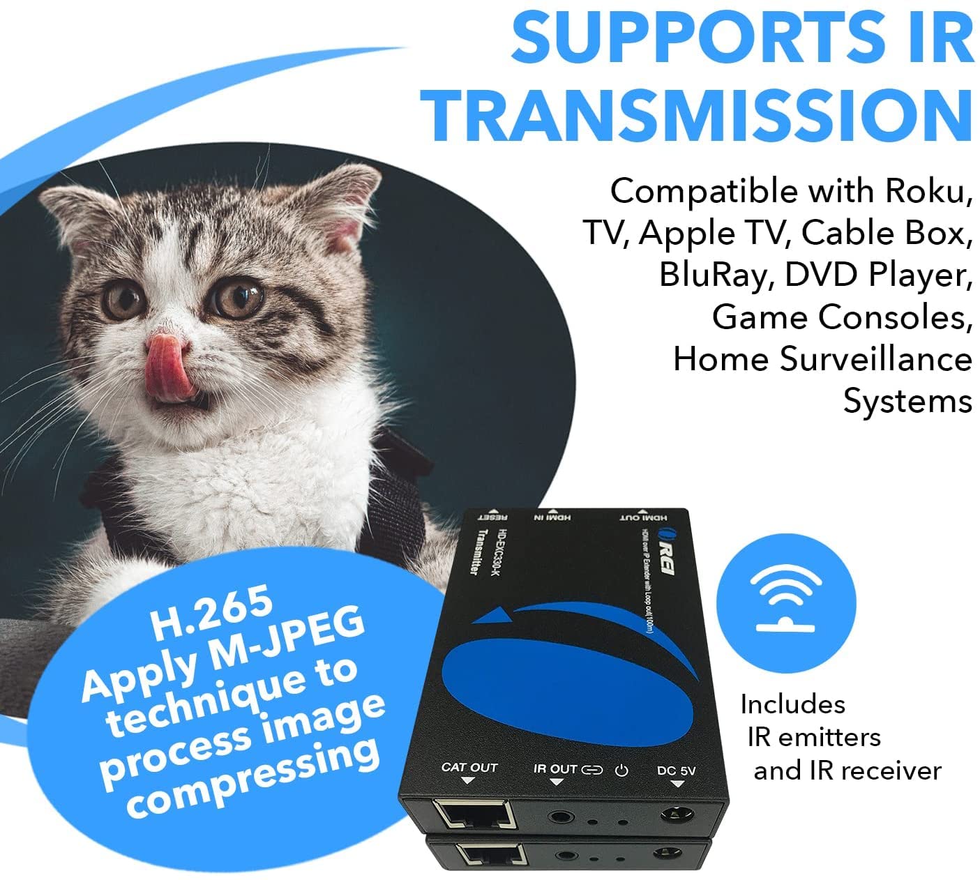 Orei Extender HDMI su CAT5/CAT6, con IR fino a 330 metri - Loop Out - Distribuzione del segnale Full HD 1080P - Over IP - Opzione unica a molti
