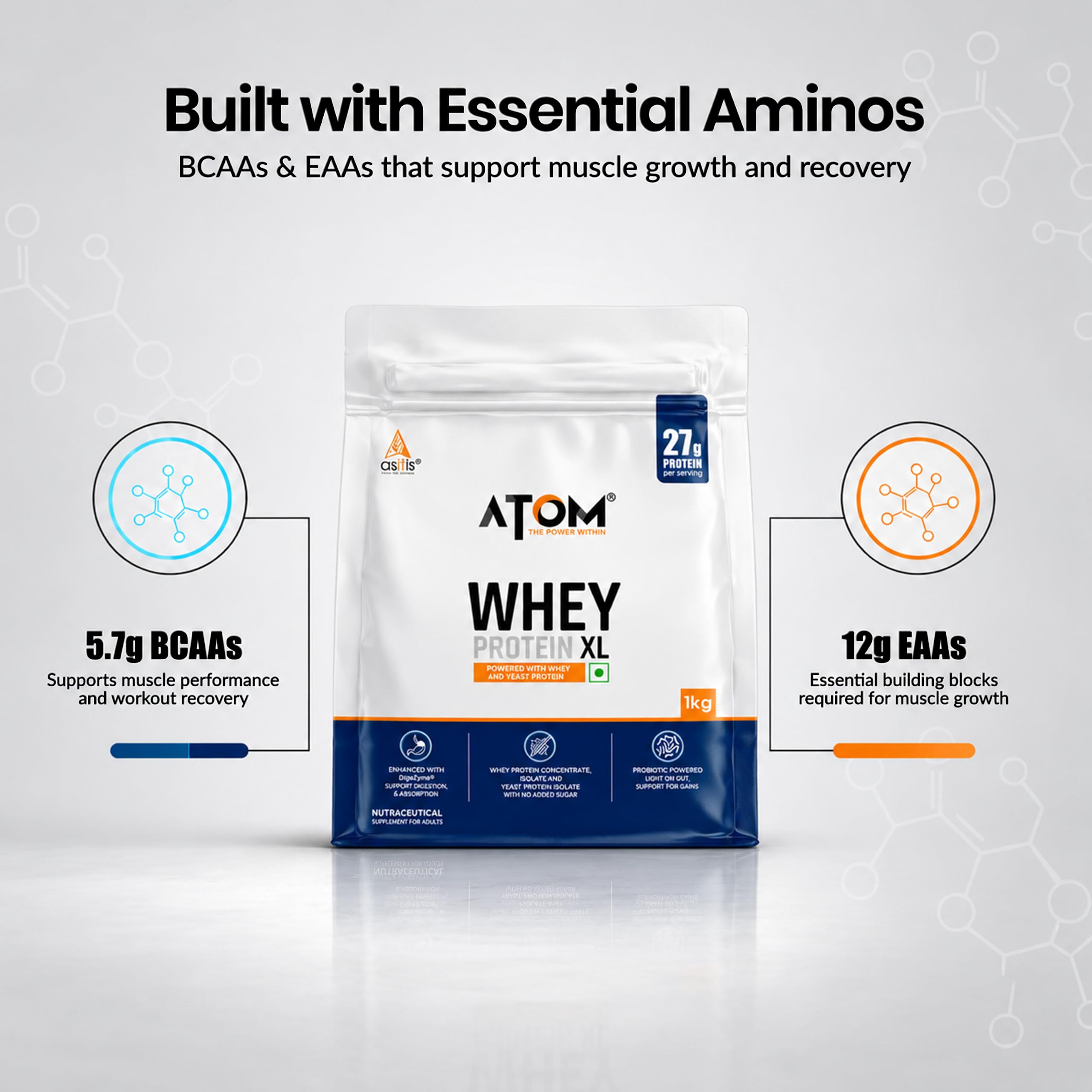 AS-IT-IS ATOM Whey Protein XL - with DigeZyme® & Fermented Yeast Protein I High Absorption, Double Rich Chocolate, 1kg — Amazon image 9