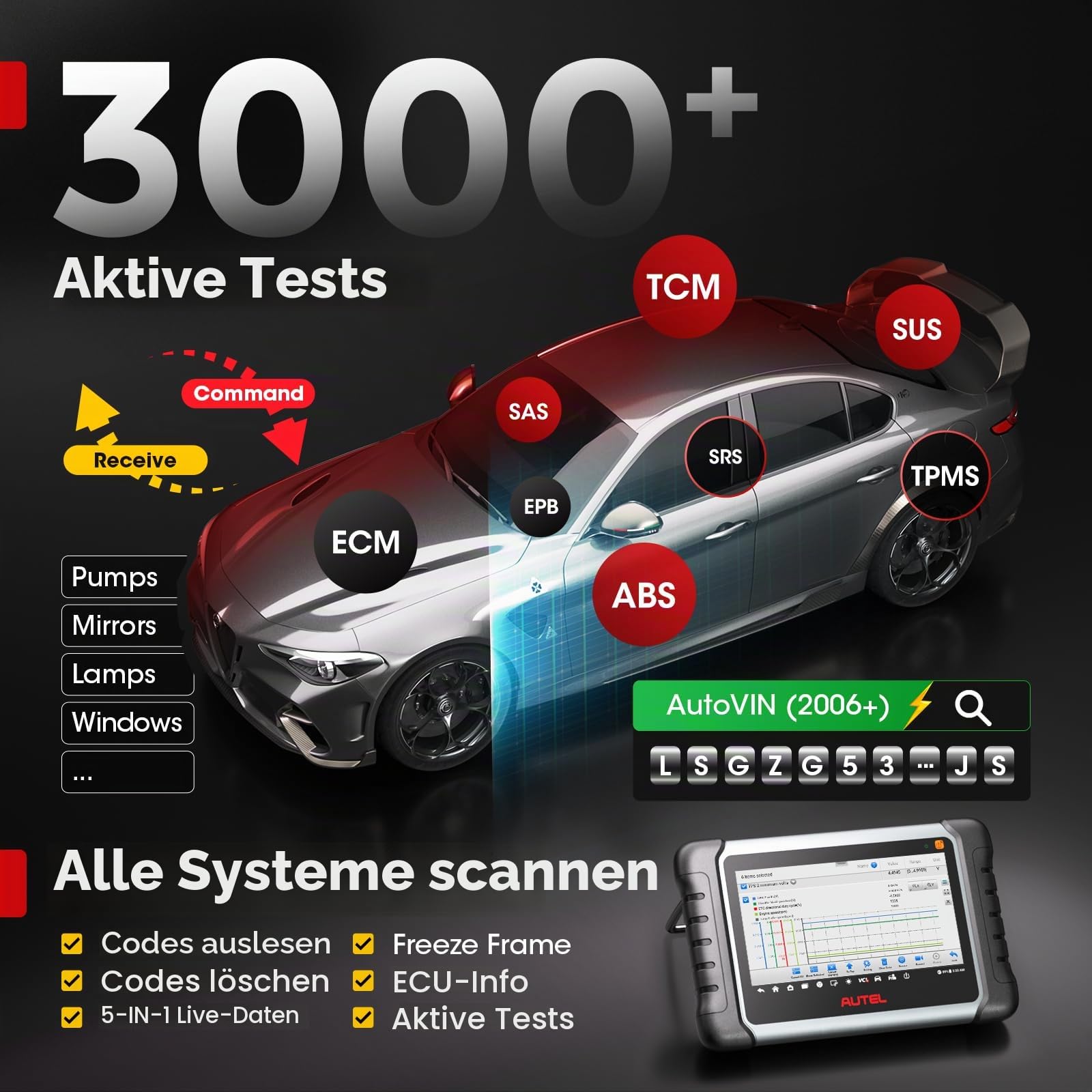 Autel MaxiCOM MK808S-TS Bidirektionaler Scanner: 2025 All-in-One TPMS Tool von MaxiCheck MX808S-TS, MK808 BT Pro, TS608 mit TPMS Programming Relearn, 28 Service, Active Test, Android 11, FCA Autoauth
