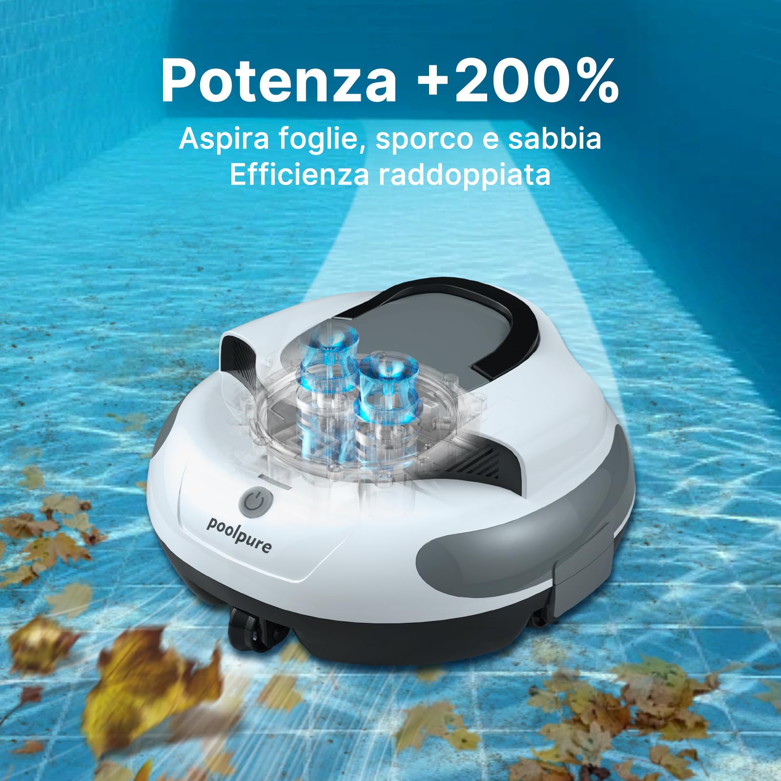 POOLPURE 2026, robot da piscina, batteria da 5000 mAh, pulizia potente, batteria da 120 min, batteria senza fili, aspirapolvere per piscina, parcheggio automatico, indicatori LED, impermeabile IPX8