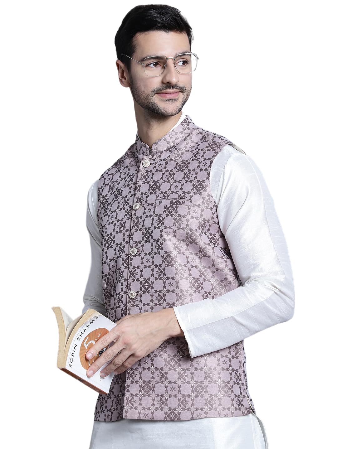 Jompers Men's Woven Design Waistcoat (Magenta, M)