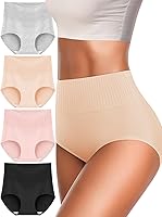 Vista 1 de MEIYATING Ropa interior de algodón para mujer, de talle alto, cobertura completa, paquete múltiple