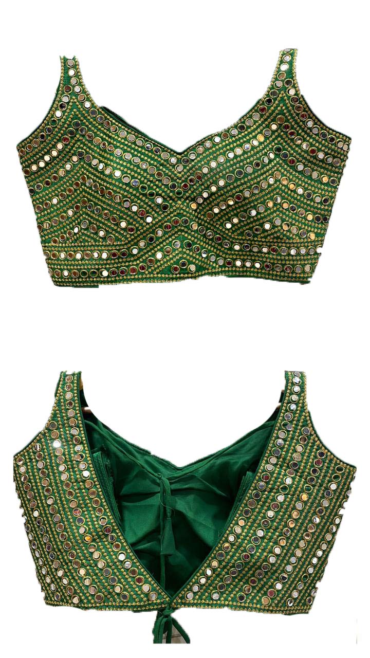 Vihu Fashion Women's Multicolor Phantom Silk Sequin Sleeves Saree Blouse (Half Sleeves Included)