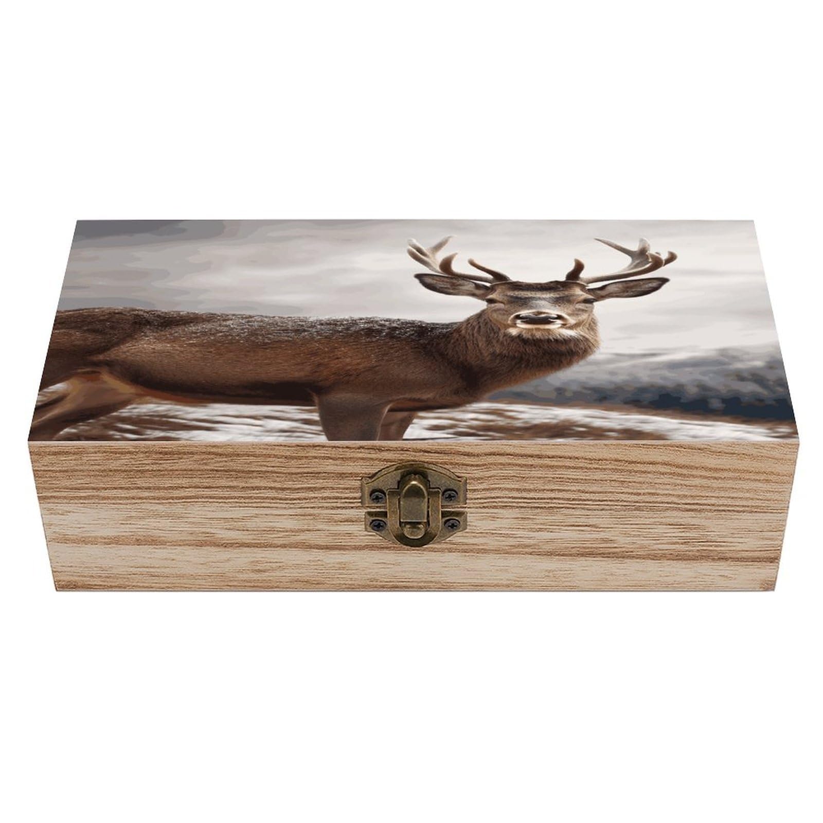 VstaDank Wild Animals Deer Wooden Storage Box Wooden Keepsake Box with A Hinged Lid Fashion Memory Treasure Boxes Decorative Jewelry Case for Crafts Photo Home Decor Wood Gift Box