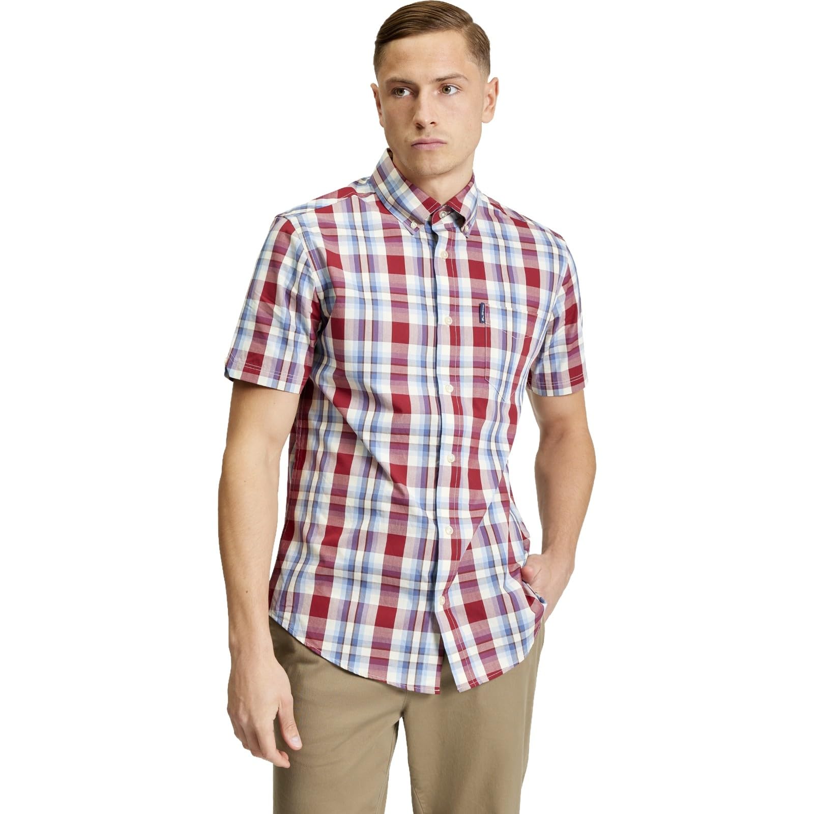 Ben Sherman Men's Red Classic Check Short Sleeve Shirt - Size 46/Regular