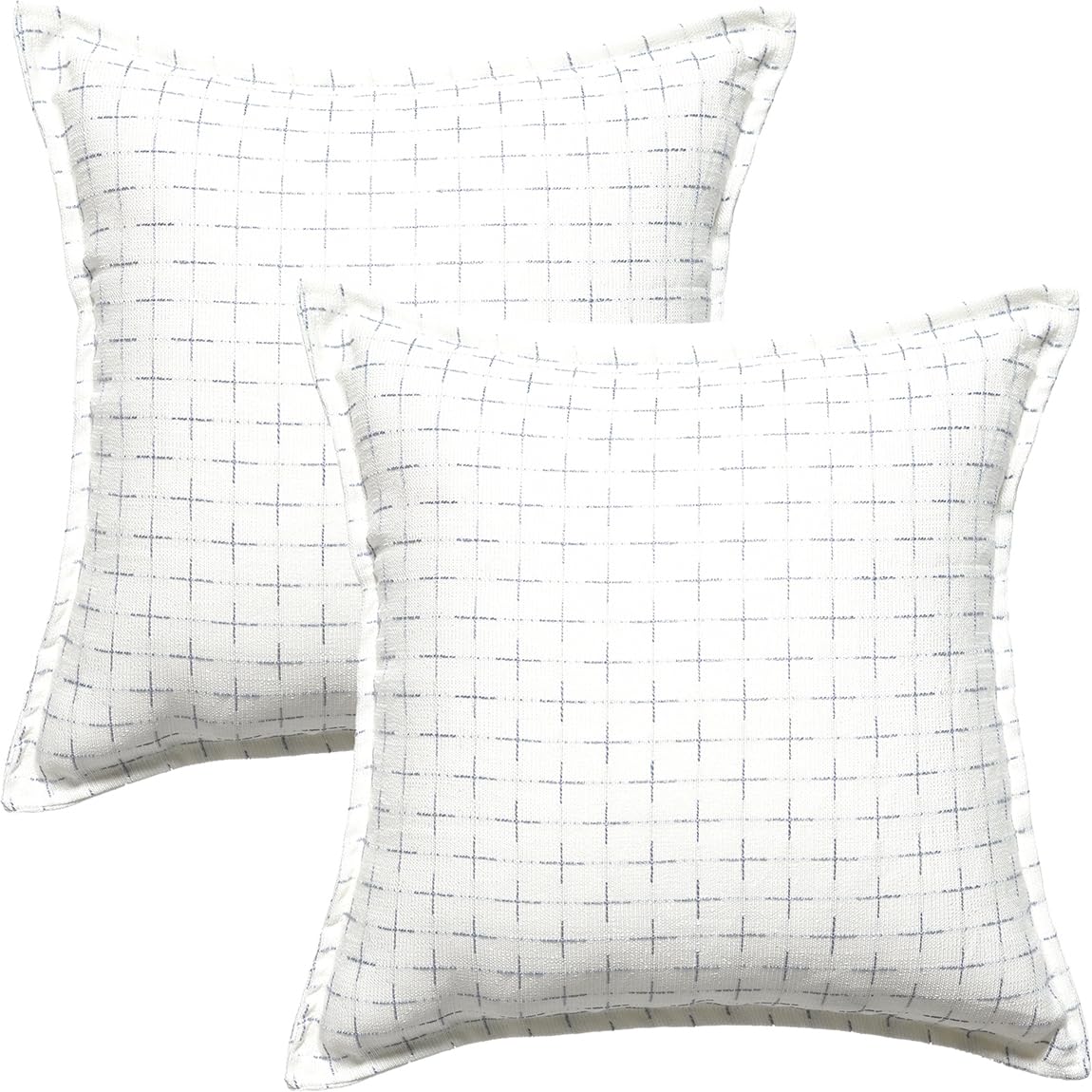 HOMTRYLIC Cushion Covers 50X50cm Decorative Throw Pillows Covers Set of 2 Soft Woven Textured Farmhouse Cushion Pillow Cases with Flange Edge for Sofa Bed Couch Home Decor, White