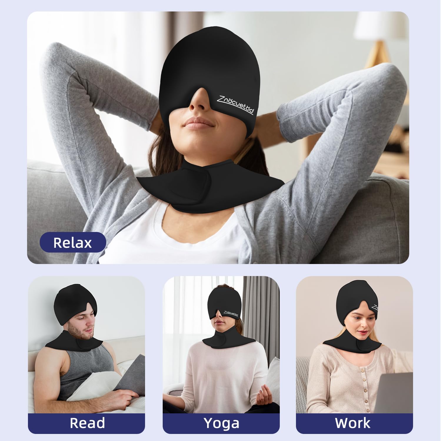 Migraine Relief Cap and Neck Ice Pack Wrap Gel Set, Upgrade Headache Hangover Cold Cap and Cervical Ice Packs Compress Relief for Head Neck Pain, Stress, Swelling, Office Pressure Gift for Women Men
