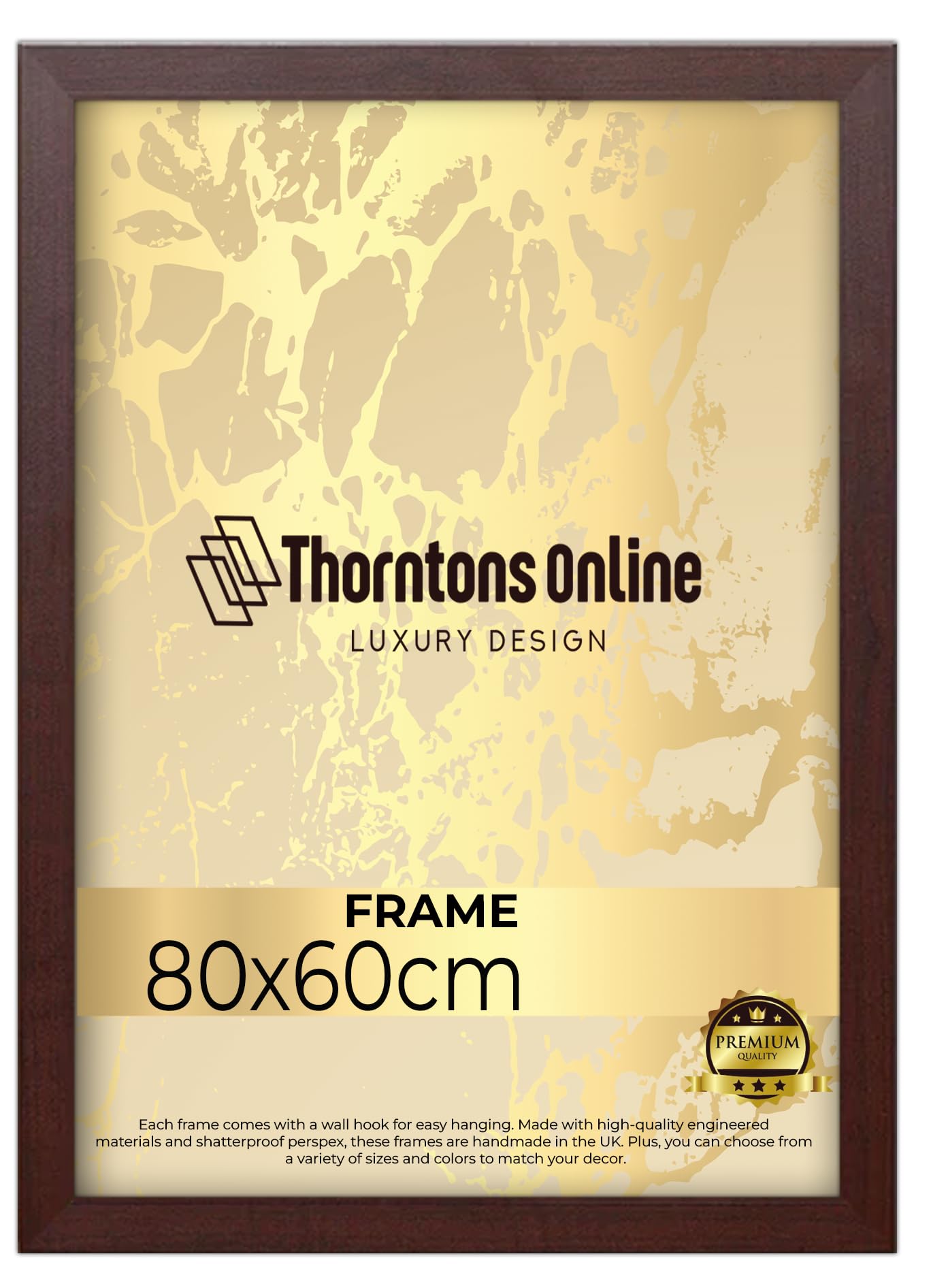 Modern Mahogany 80 x 60 cm Poster Frame Crystal Clear Acrylic Front Picture Photo Frame 60x80cm MDF Backing With Both Ways Hanging Hooks - Home Office Use