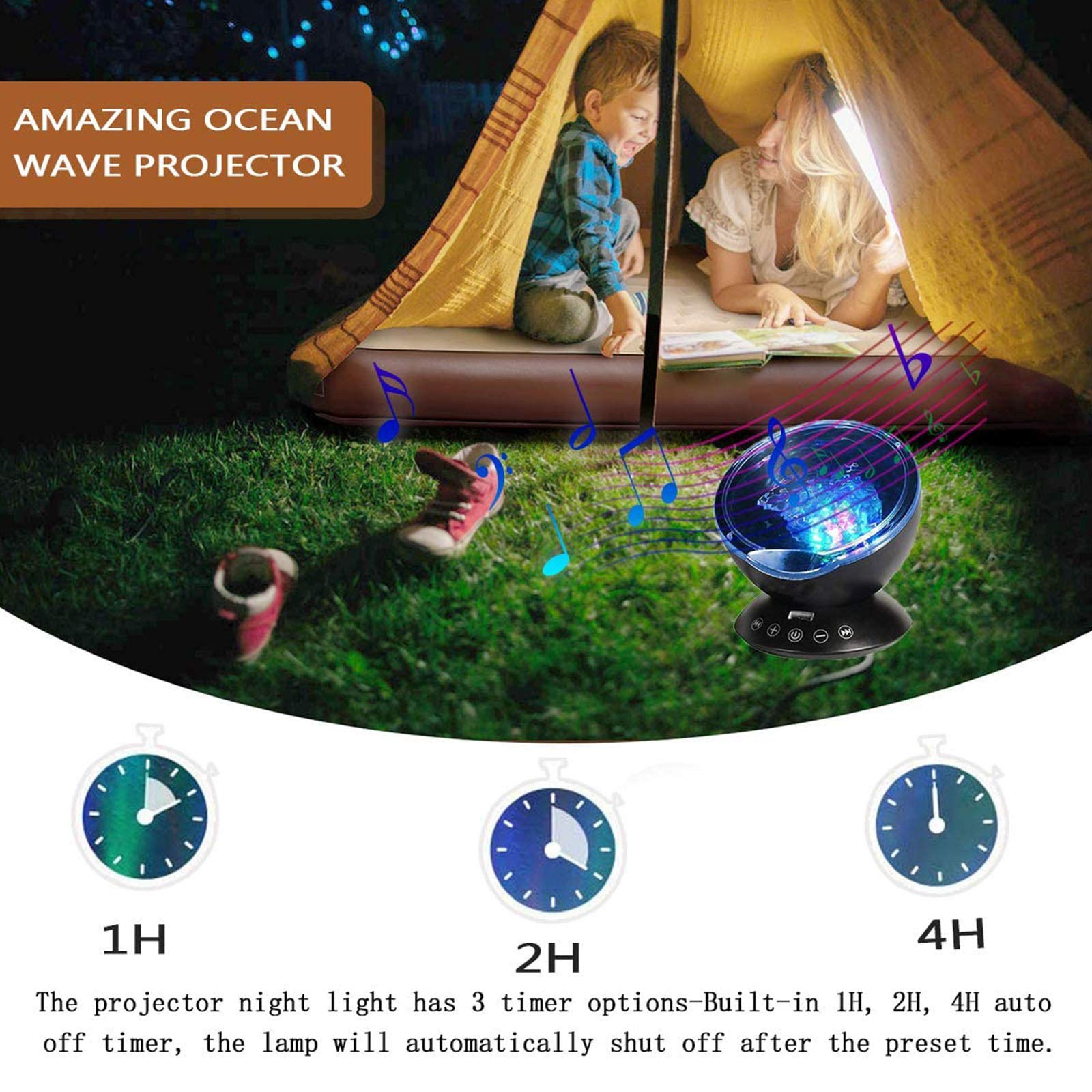 Lámpara De Proyector Ocean, Luces De Atmósfera De Luz Nocturna LED con Altavoz De Música/Control Remoto para Dormitorio De Niños, Sala De Estar, Fiesta, Cumpleaños,Negro