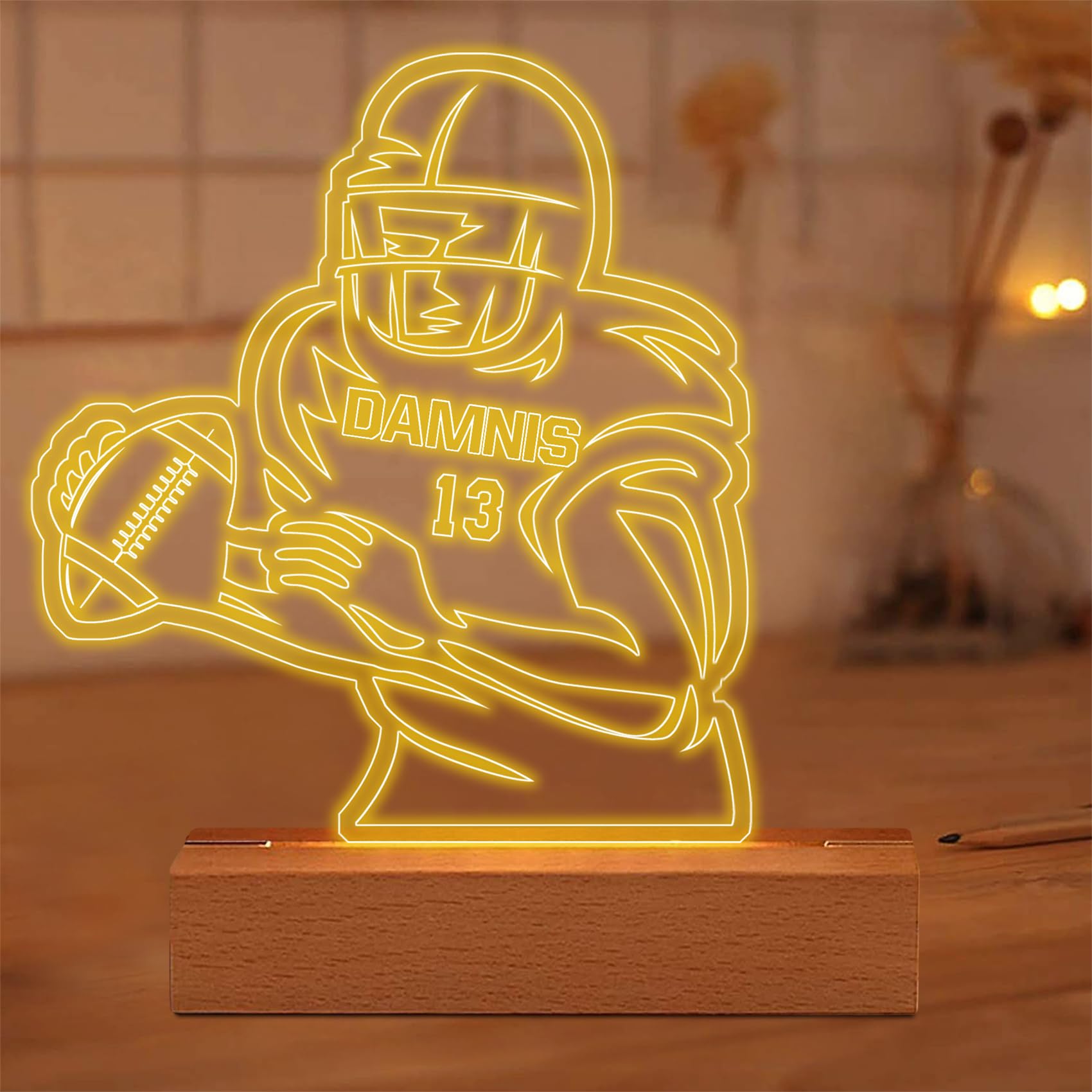 Football Gifts Personalized Football Night Light Custom Football Player 3D Illusion Lamp for Boys Acrylic Football Name Light Multiple Color Football Desk Lamp Football Sport Gifts for Christmas