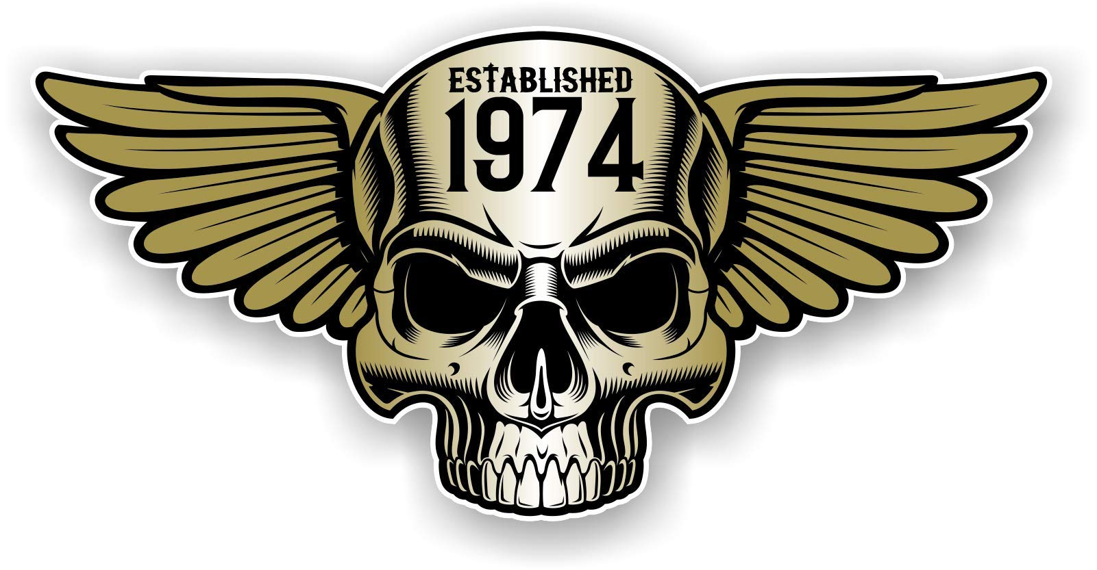 Sticker Licker Vintage Biker Skull With Wings Established 1974 Cafe Racer Motorcycle Helmet Biker Hotrod Retro Style Vinyl Car Sticker Decal 125X60mm