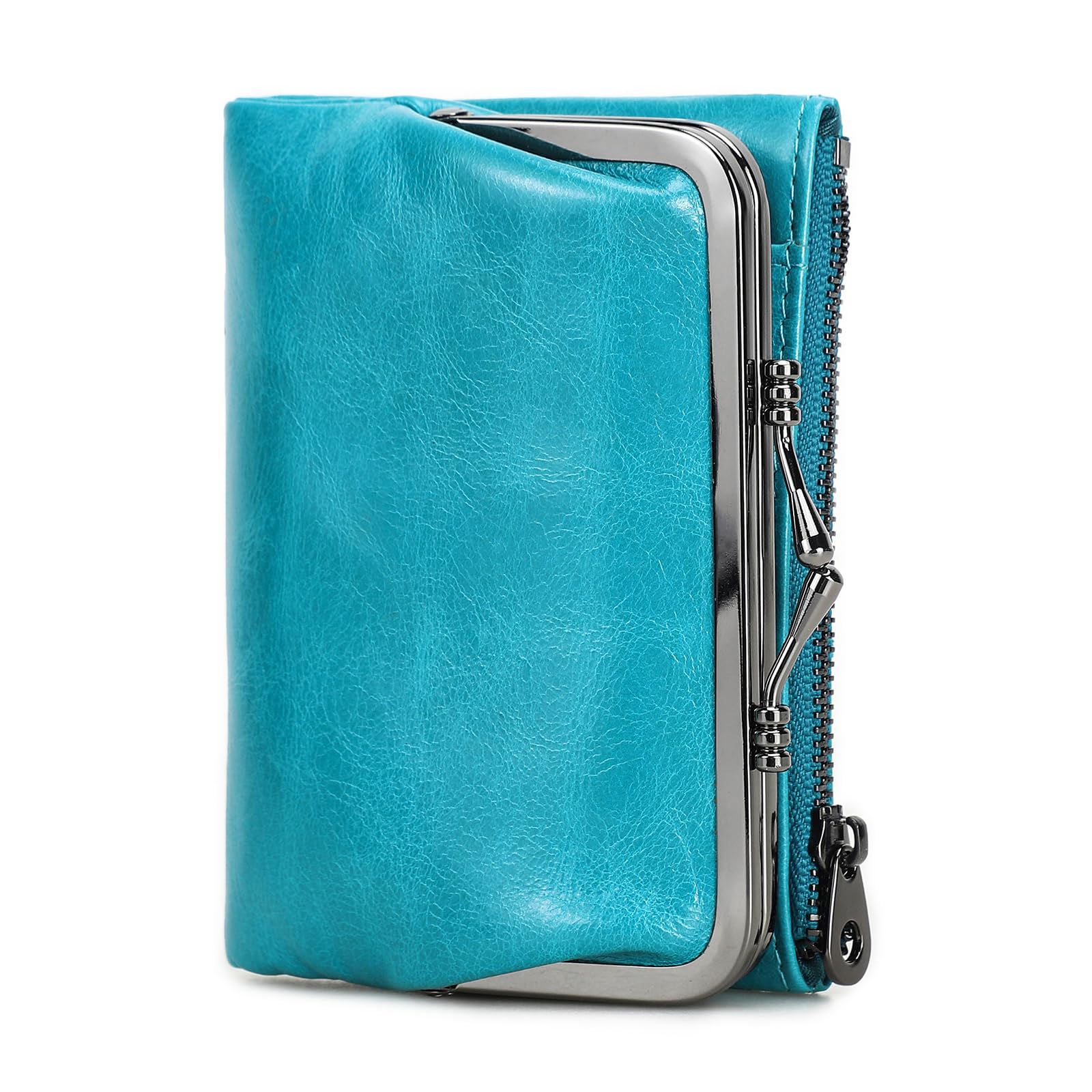 Portafoglio Donna RFID Con Chiusura A Bacio | Pelle Vera | Compatto, Con Tasca Cerniera E Finestra ID - Foto 7