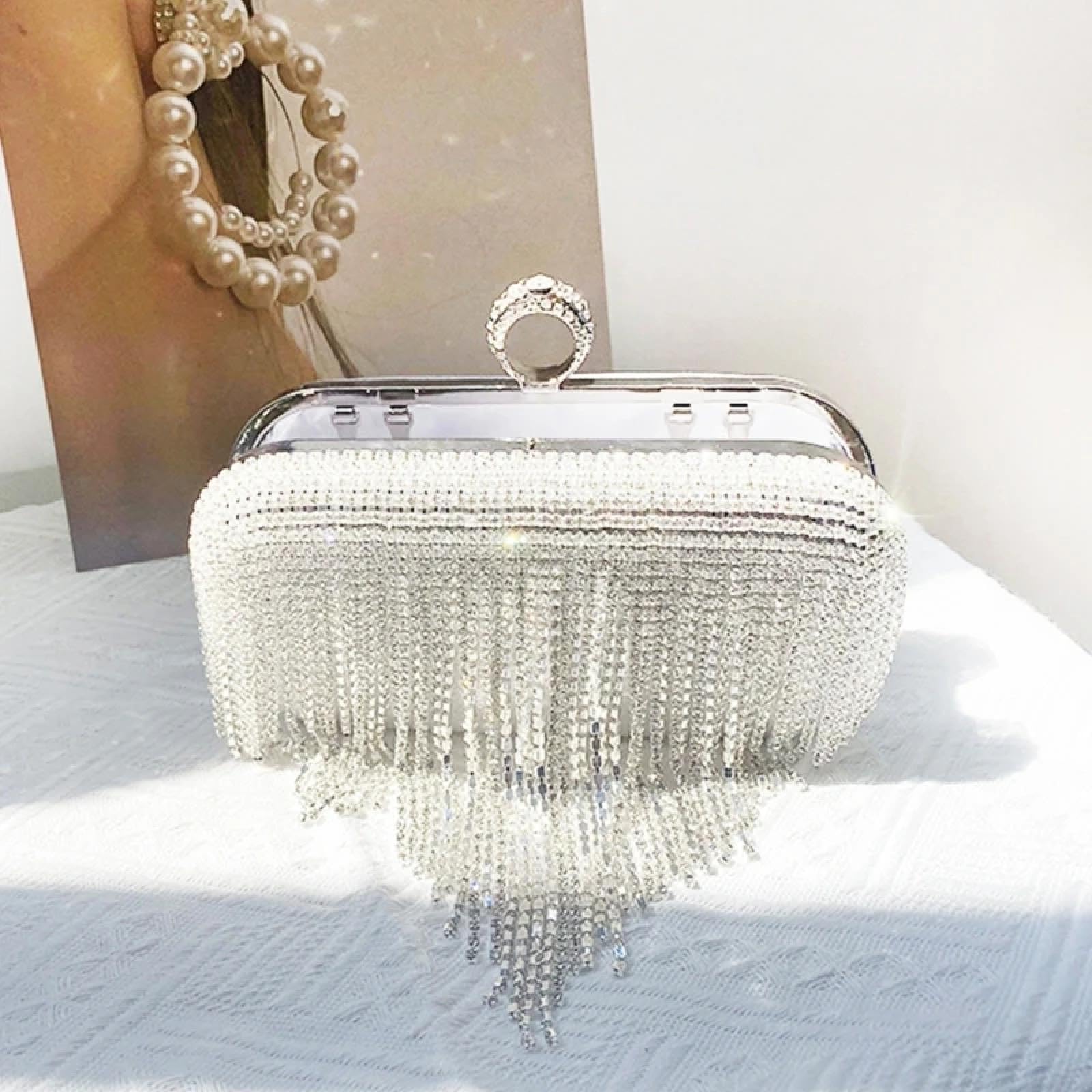 Abendtasche Damen Clutch Glitzer Strass Quaste Abend Tasche Frauen Elegante Hochzeit Clutches Bankett Party Abschluss Ball Handtasche Cocktail Cross Body Umhängetasche