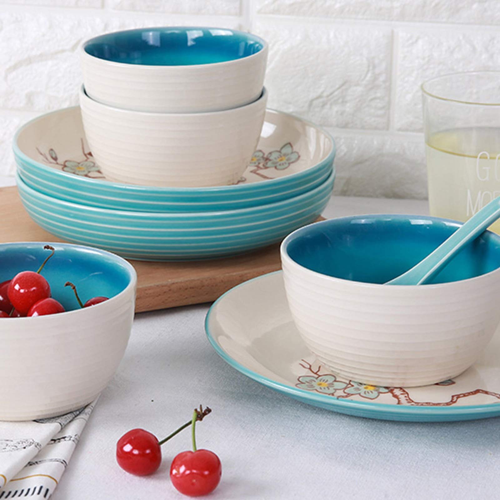 Talerz do jadalni 28-częściowy zestaw naczyń kuchennych Zestawy naczyń ceramicznych do użytku domowego Kreatywne naczynia ze wzorem śliwki Zestawy naczyń obiadowych, serwis na 6 domowych talerzy