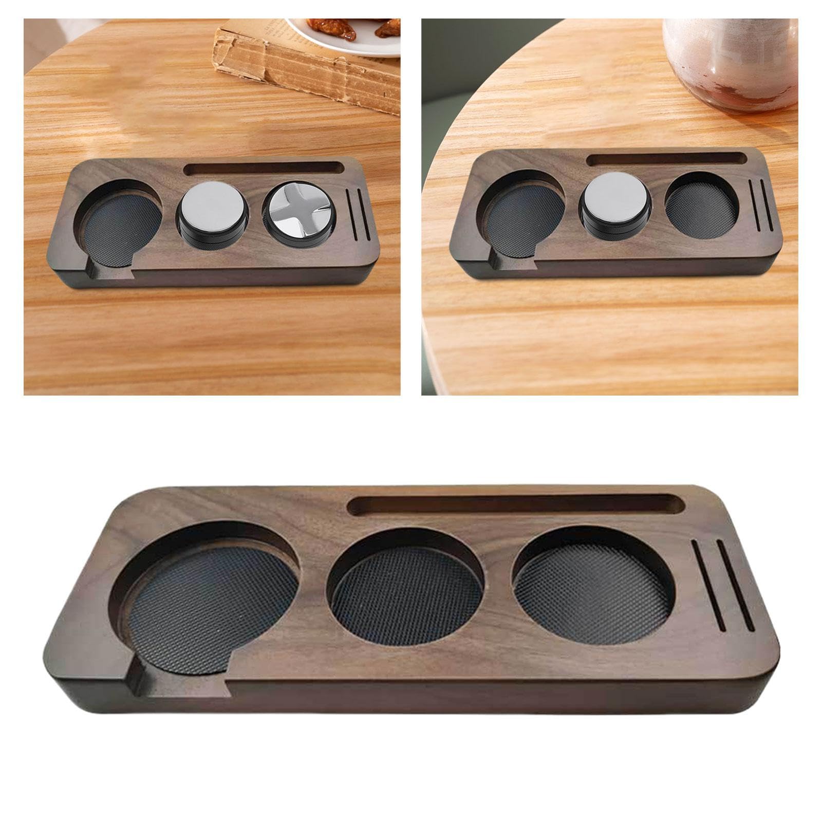 Estación de de Café de Madera para Portafiltros Y Dispensador de Espresso con Tapete de Silicona, Almacenamiento de Cucharas Y Accesorios, Ad, Nogal de 58 mm, Individual