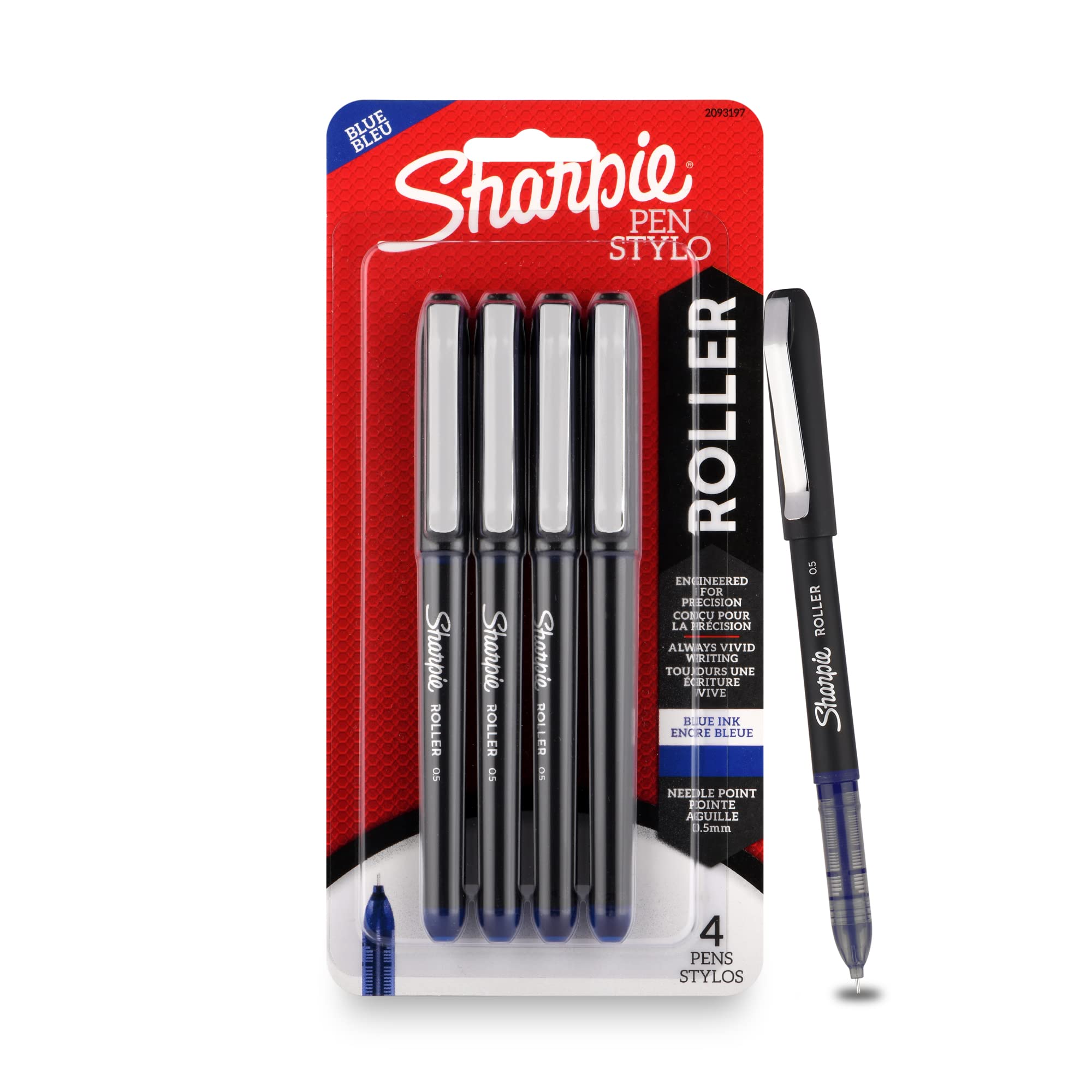 Sharpie Blue Roller Ball Pen |Smudge Proof Ideal for Regular Office Usage |Stationery Items | Needle Point (0.5mm) |Pack of 4