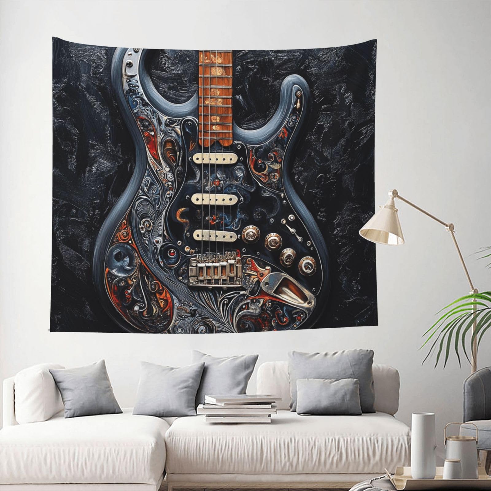 QLDETUPWLX Tapestry 153 X 130 CM Inches Wall Hanging for Living Room Black Guitar Tapestrys Home Decor Soft Aesthetic Tapestries Hanging Decor Blanket Wall Tapestry for Bedroom Dorm Indoor Outdoor