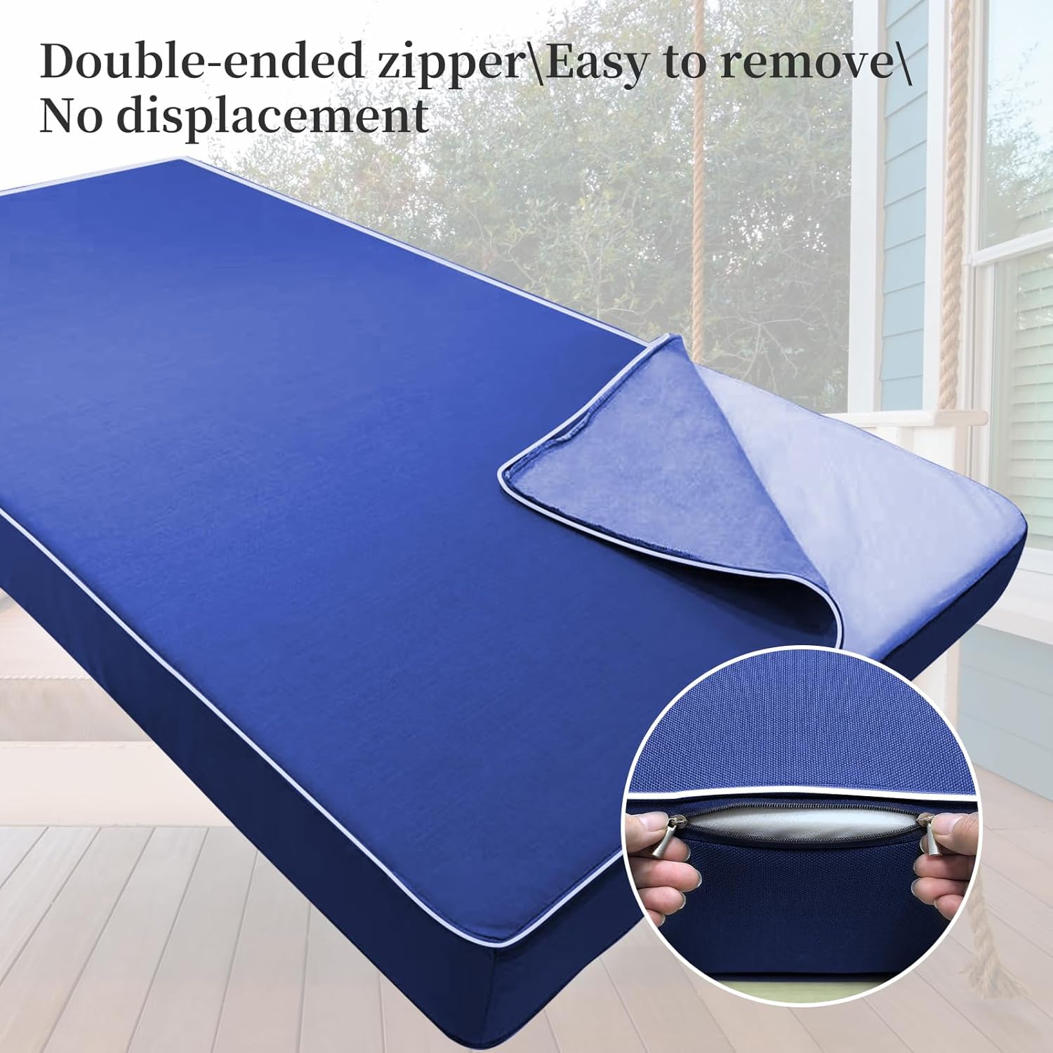 6 Inch Twin Size Daybed Outdoor Zippered Mattress Cover Waterproof, Patio Swing Bed Cushion Replacement Covers (Navy Blue, 75 * 39 * 6in)